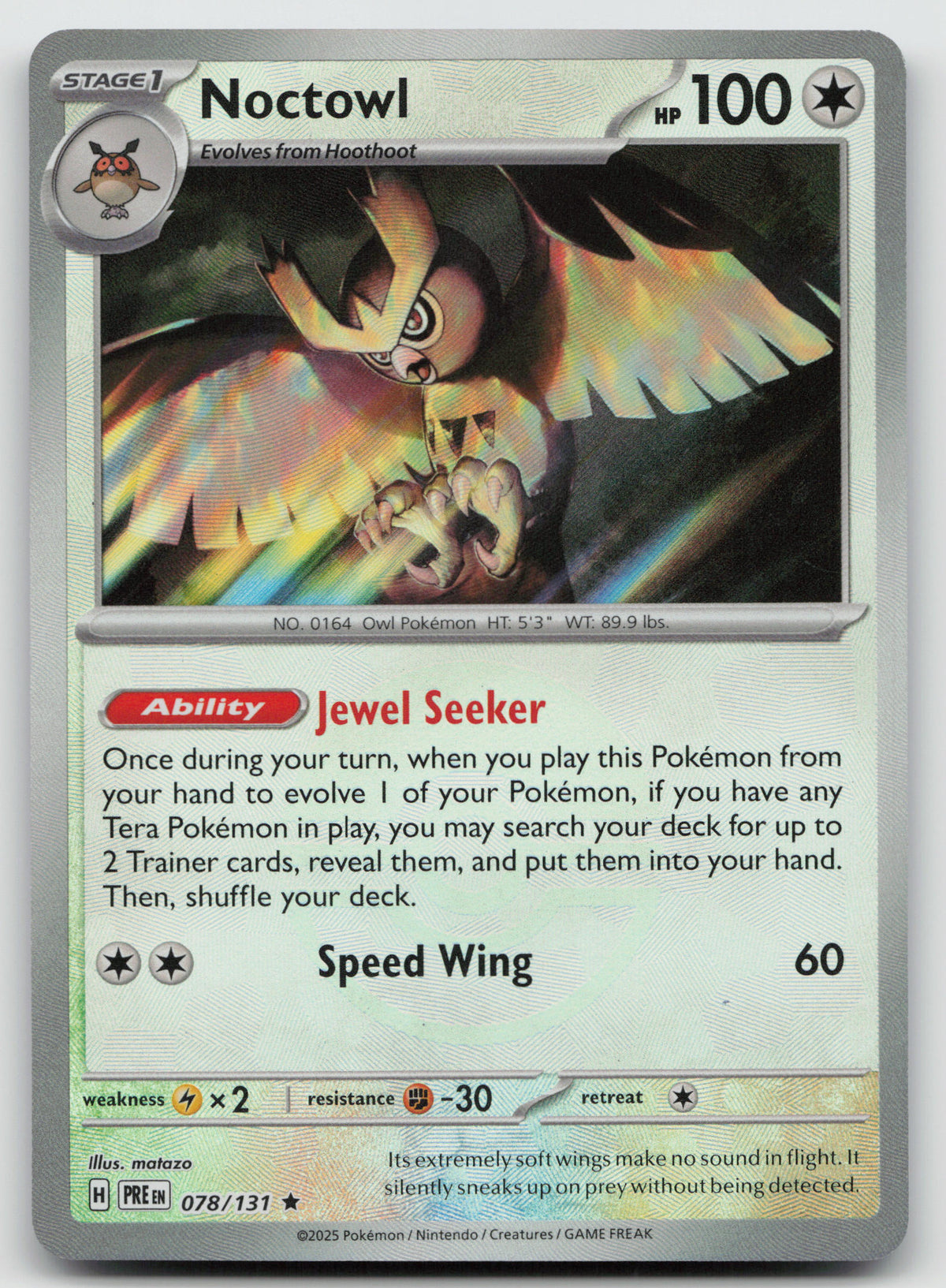 Noctowl (Poke Ball Pattern) Rare Holo SV: Prismatic Evolutions 078/131 NM