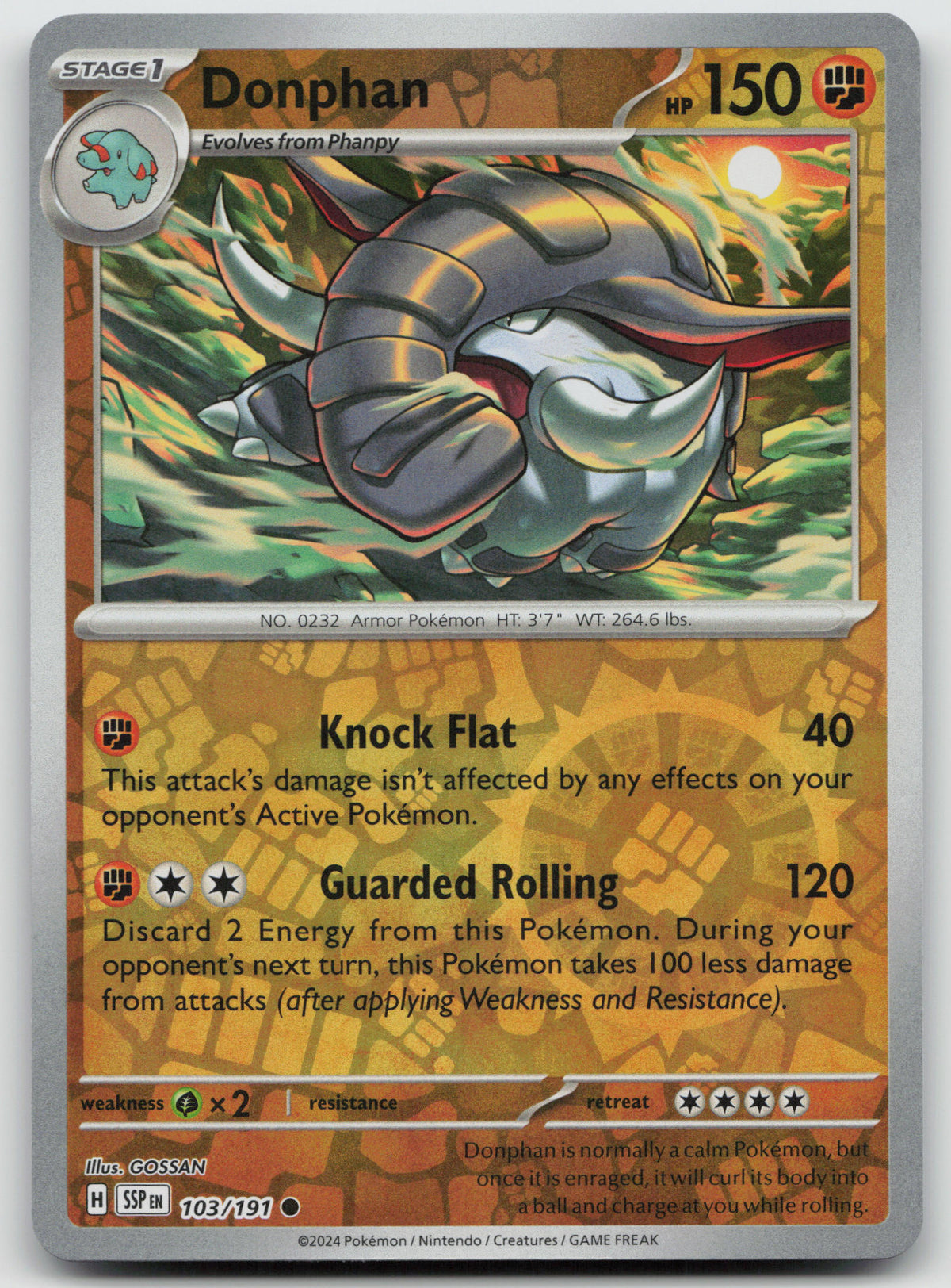 Donphan Common Reverse Holo SV08: Surging Sparks 103/191 NM