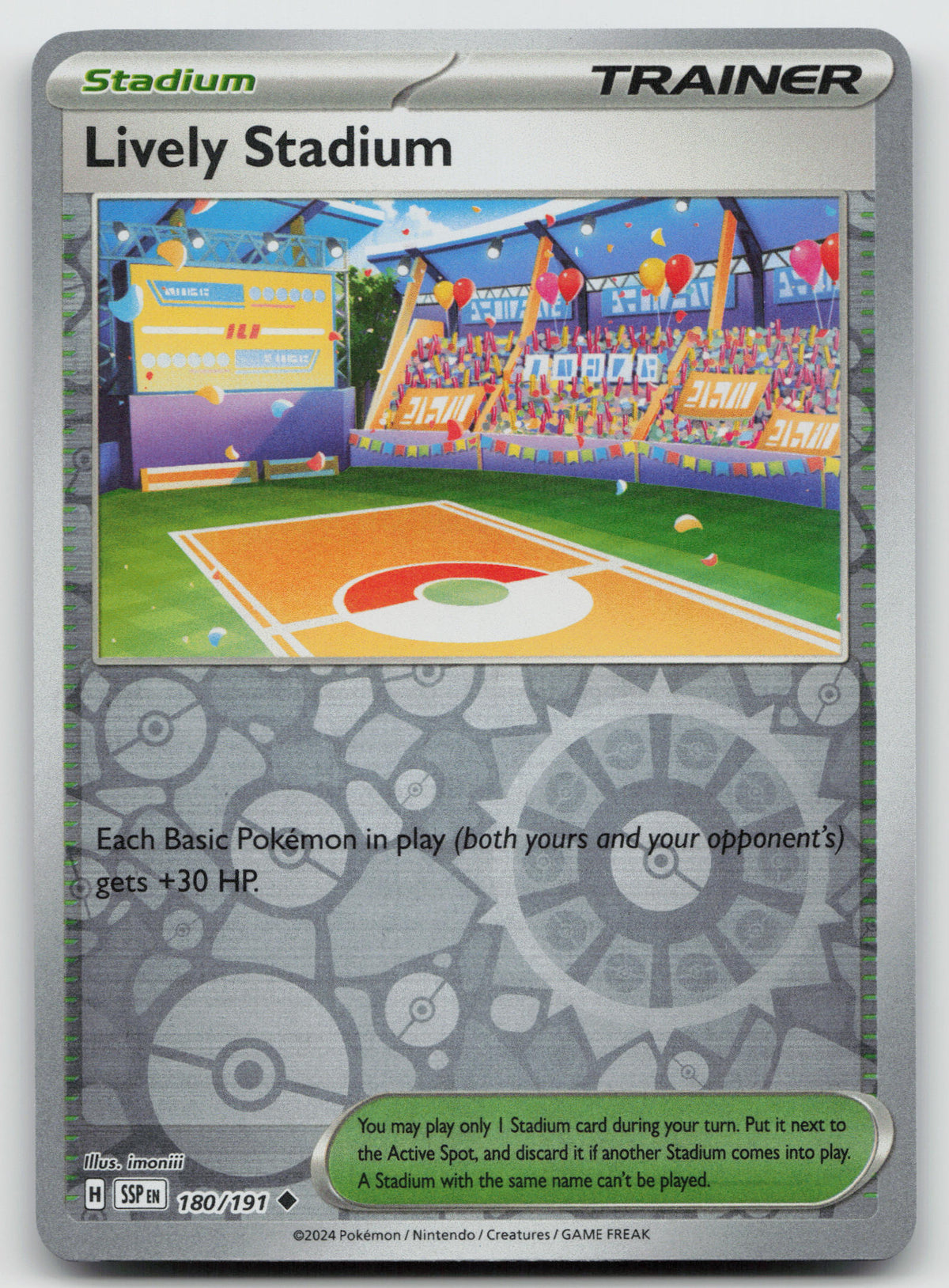 Lively Stadium Uncommon Reverse Holo SV08: Surging Sparks 180/191 NM