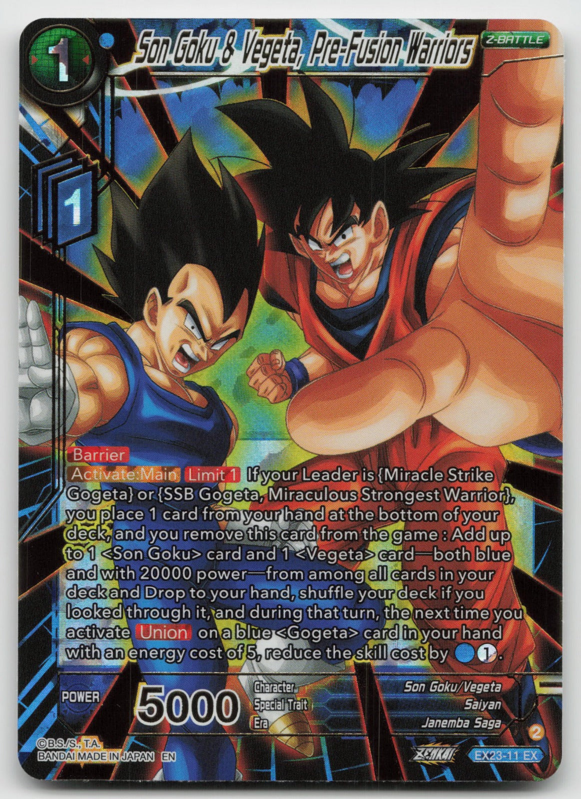 Son Goku & Vegeta, Pre-Fusion Warriors Expansion Rare Foil EX23-11 NM
