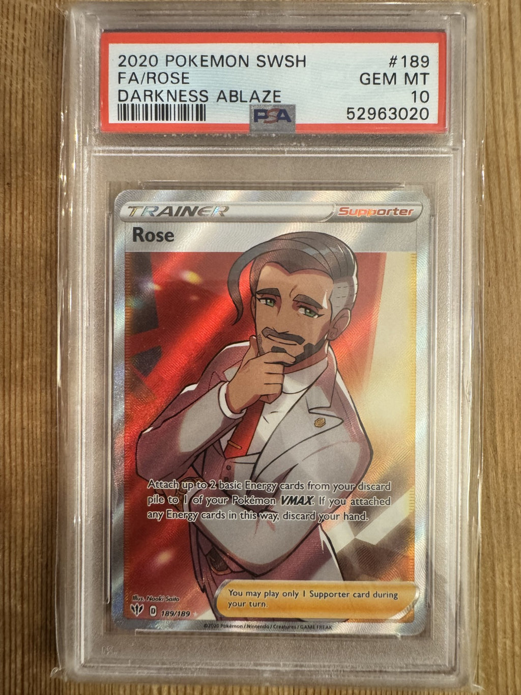 Rose (Full Art) Ultra Rare Holo SWSH03: Darkness Ablaze 189/189 PSA 10
