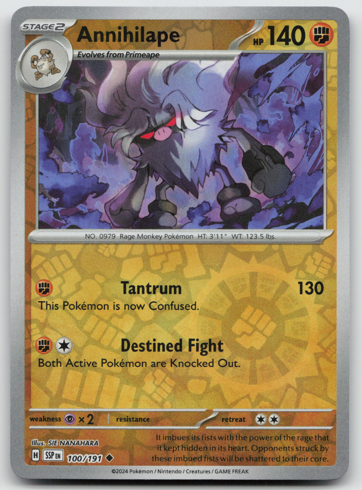 Annihilape Uncommon Reverse Holo SV08: Surging Sparks 100/191 NM