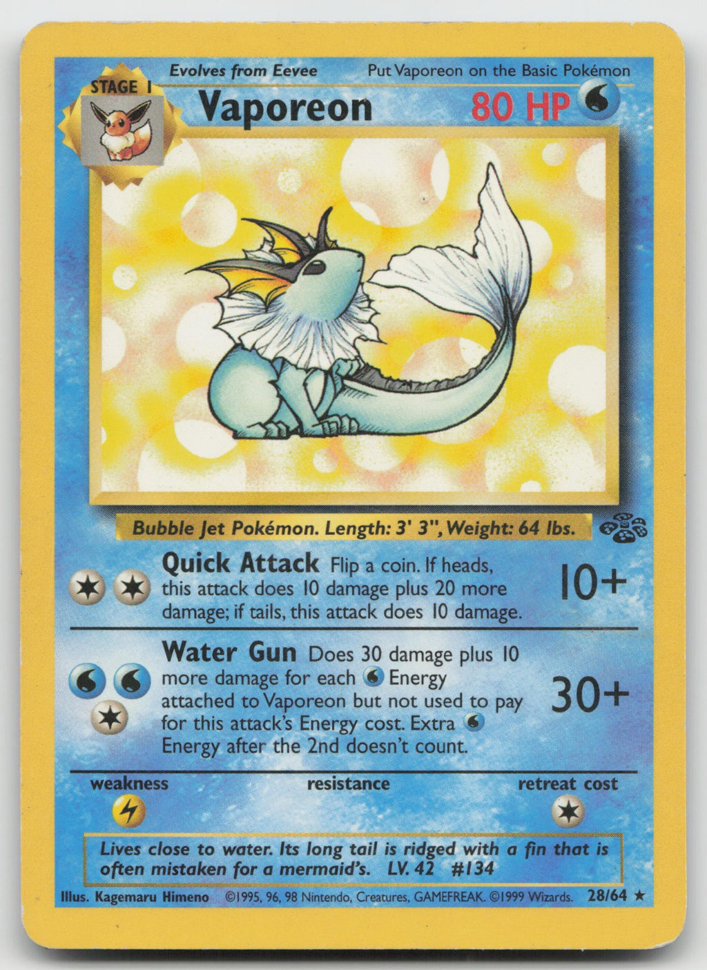 Vaporeon Unlimited Rare Jungle 28/64 HP