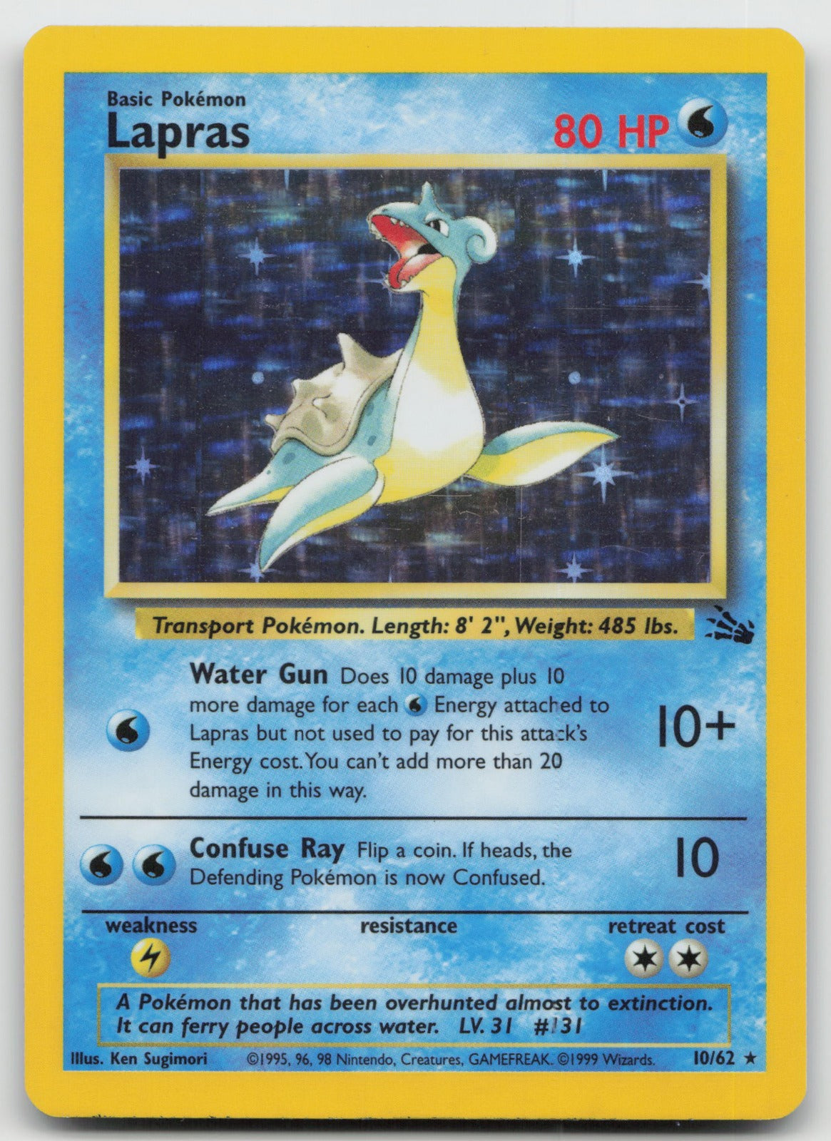 Lapras Holo Rare Unlimited Fossil 10/62 LP