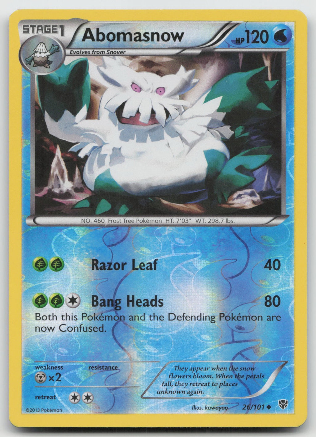 Abomasnow Uncommon Reverse Holo Plasma Blast 26/101 HP