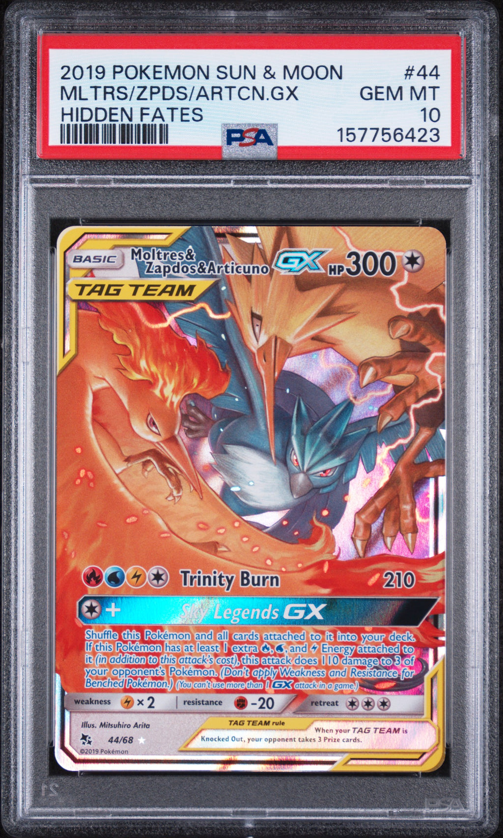 Moltres Zapdos Articuno GX Pokemon Sun & Moon Hidden Fates 44/68 PSA 10