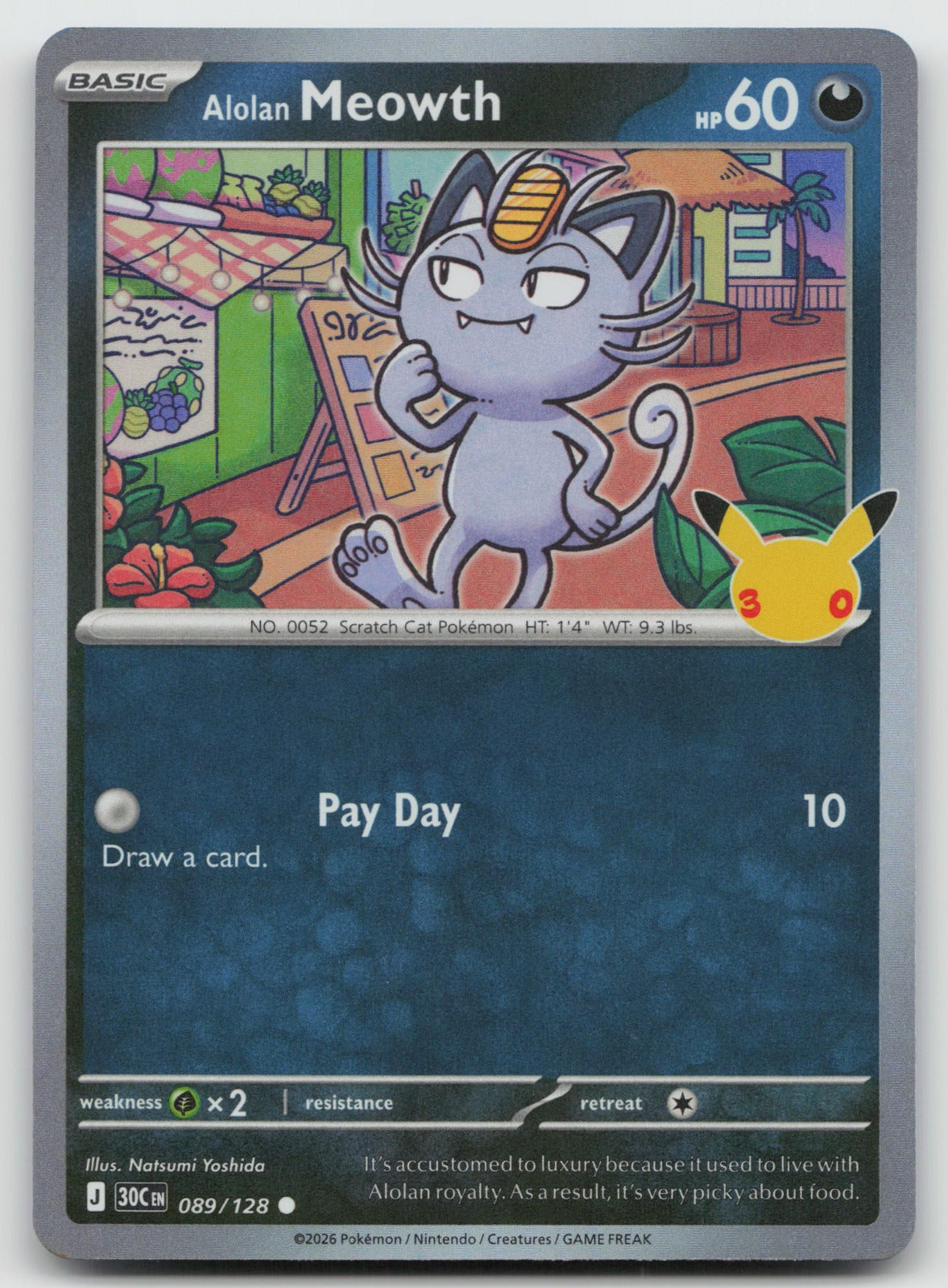 Alolan Meowth Holo Common ME: 30th Celebration 089/128 NM