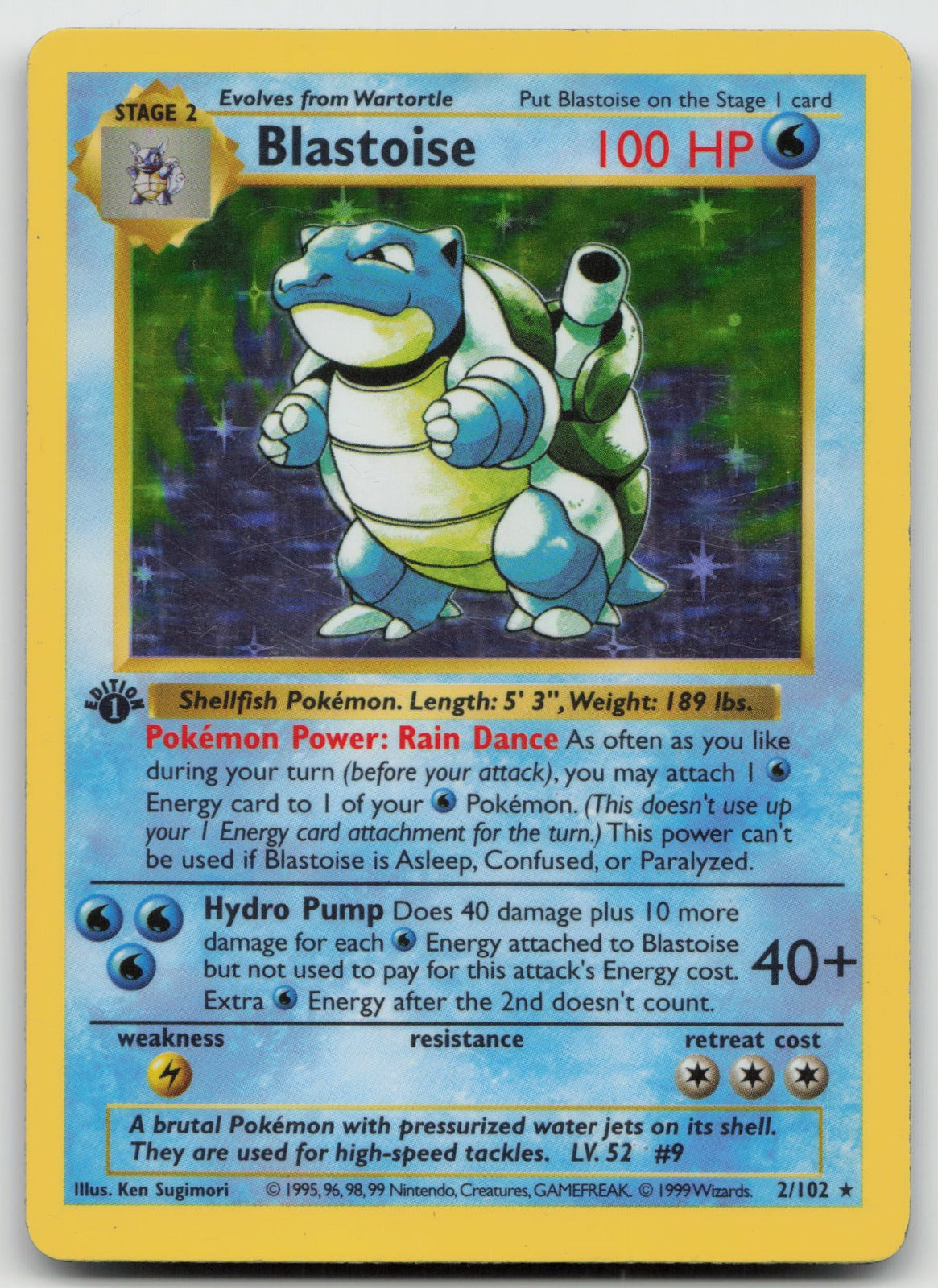 Blastoise 1st Edition Holo Rare Base Set (Shadowless) 2/102 HP