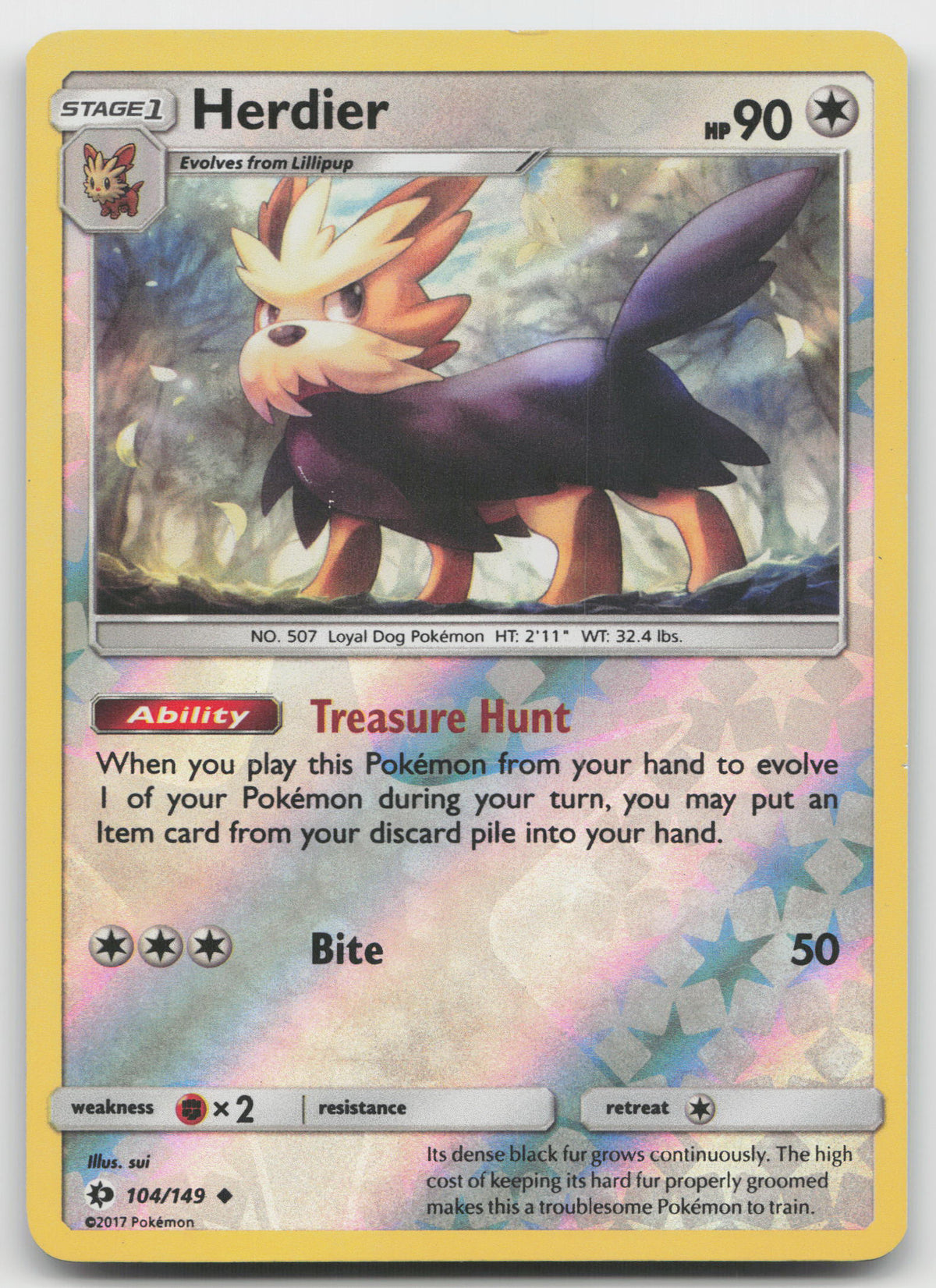 Herdier Uncommon Reverse Holofoil SM Base Set 104/149 VLP