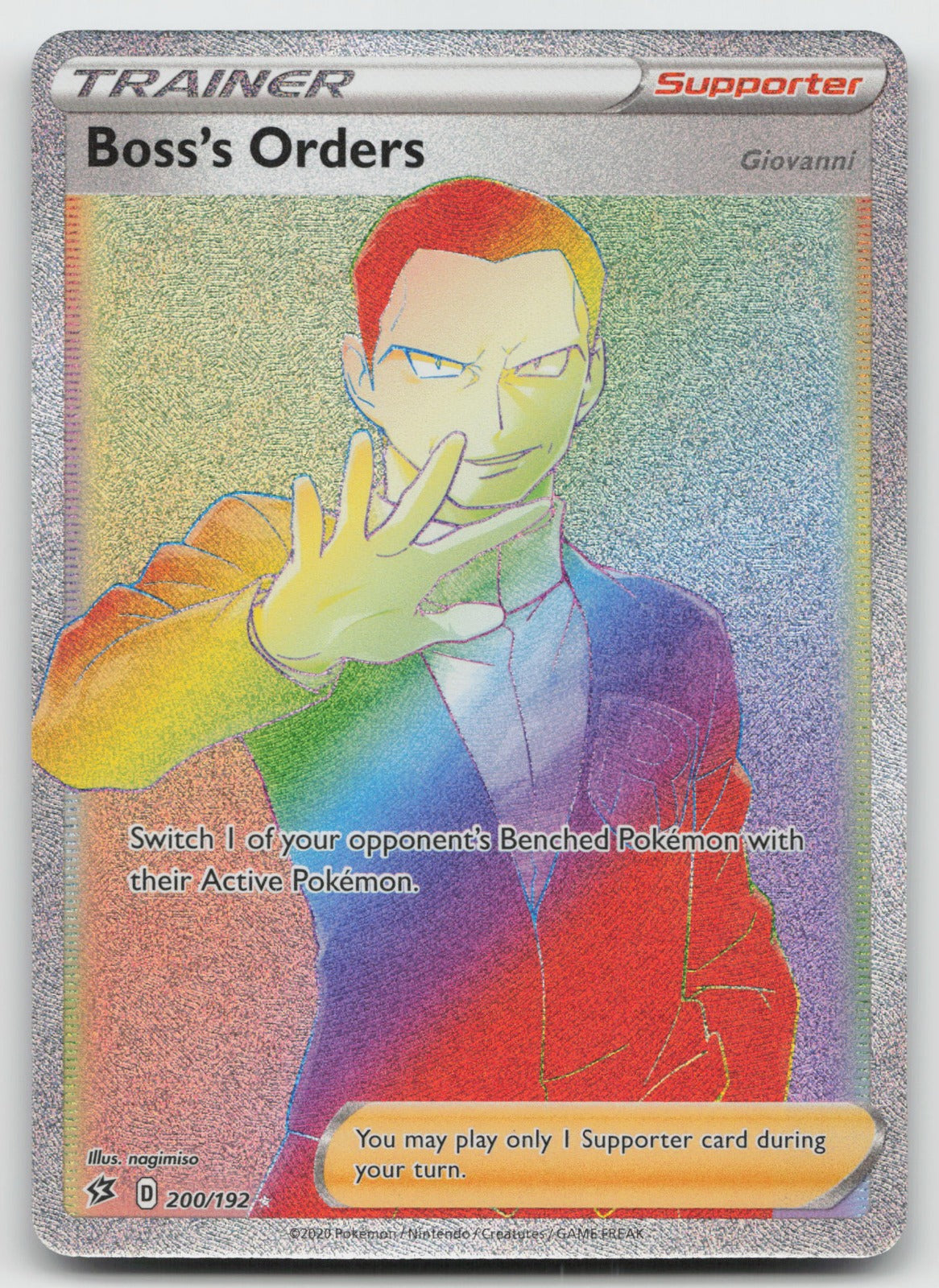 Boss's Orders (Secret) Holo Rainbow Rare SWSH02: Rebel Clash 200/192 NM