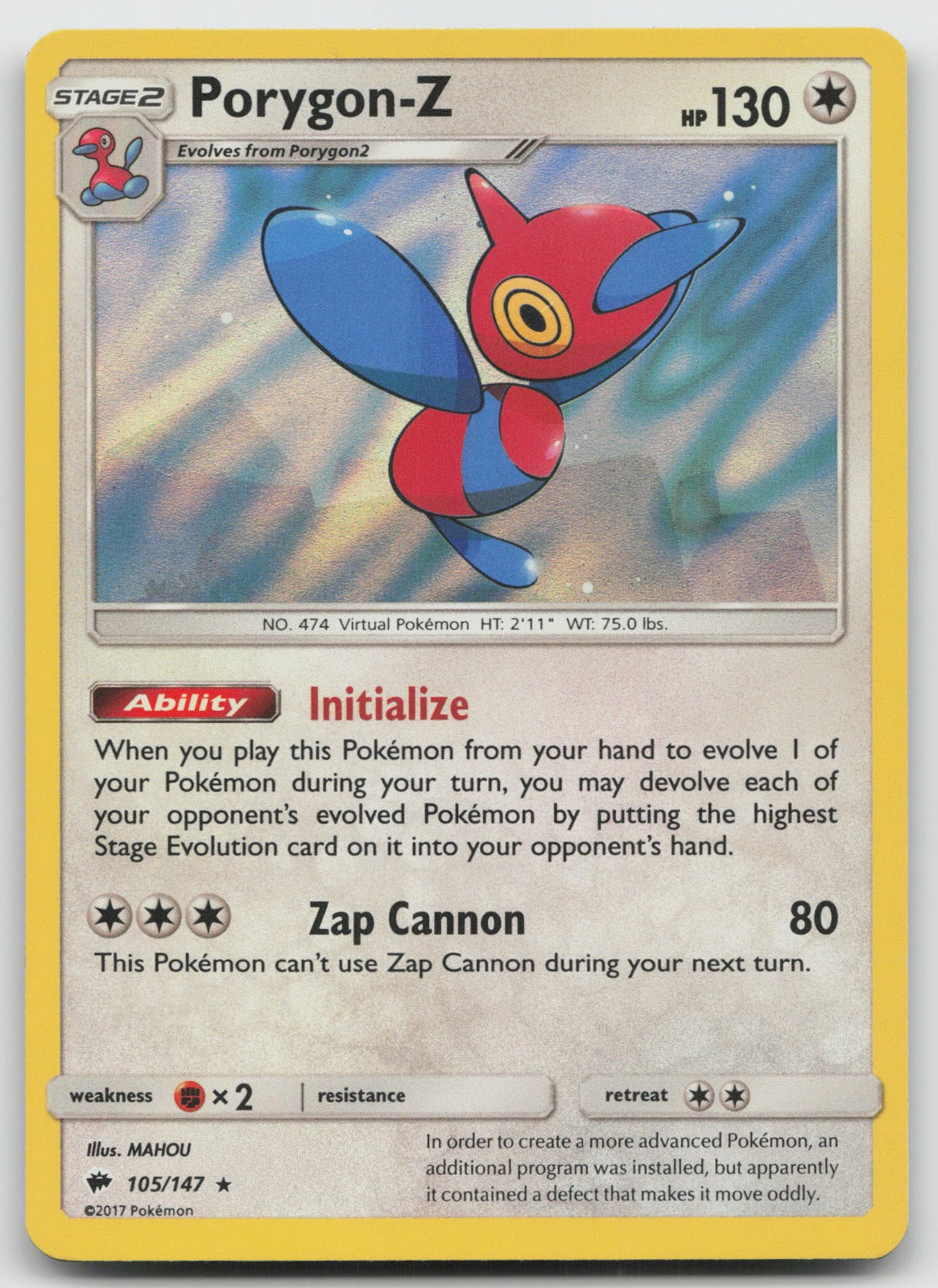 Porygon-Z Holo Rare SM - Burning Shadows 105/147 NM