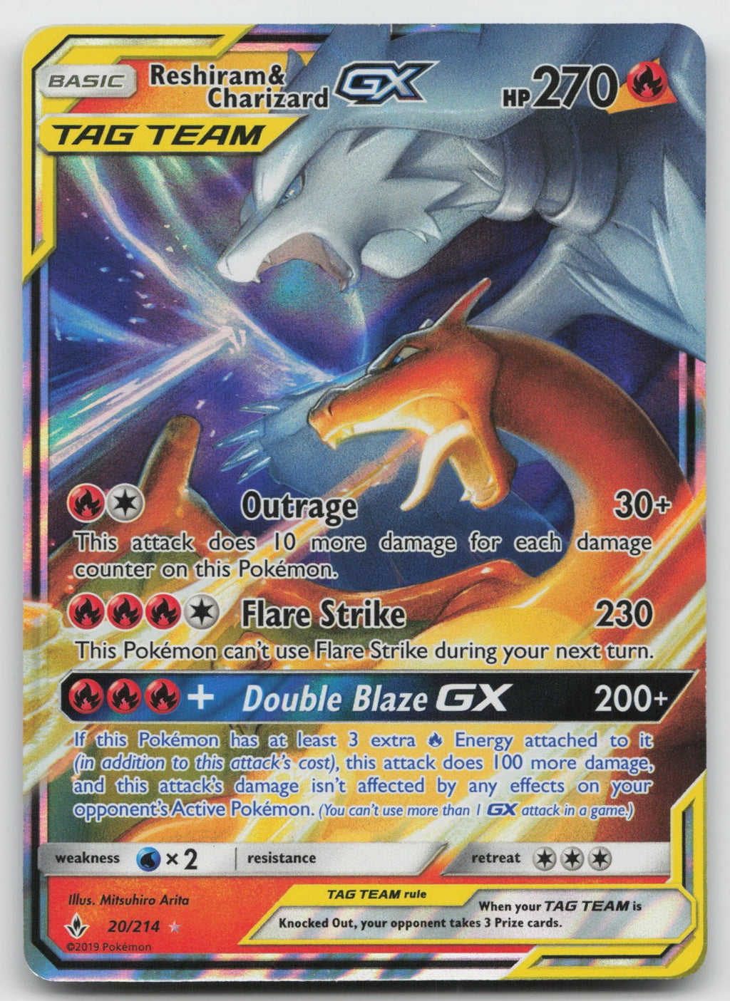 Reshiram & Charizard GX Holo Ultra Rare SM - Unbroken Bonds 20/214 NM