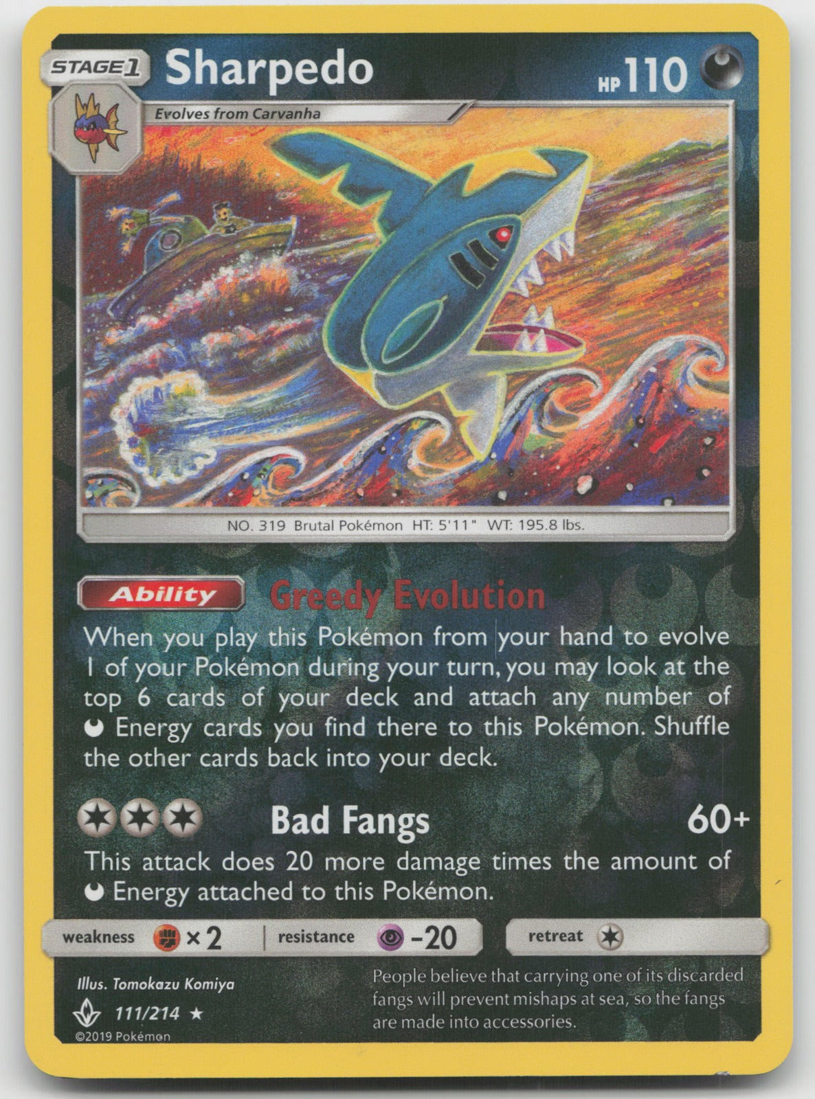 Sharpedo Reverse Holo Rare SM - Unbroken Bonds 111/214 NM