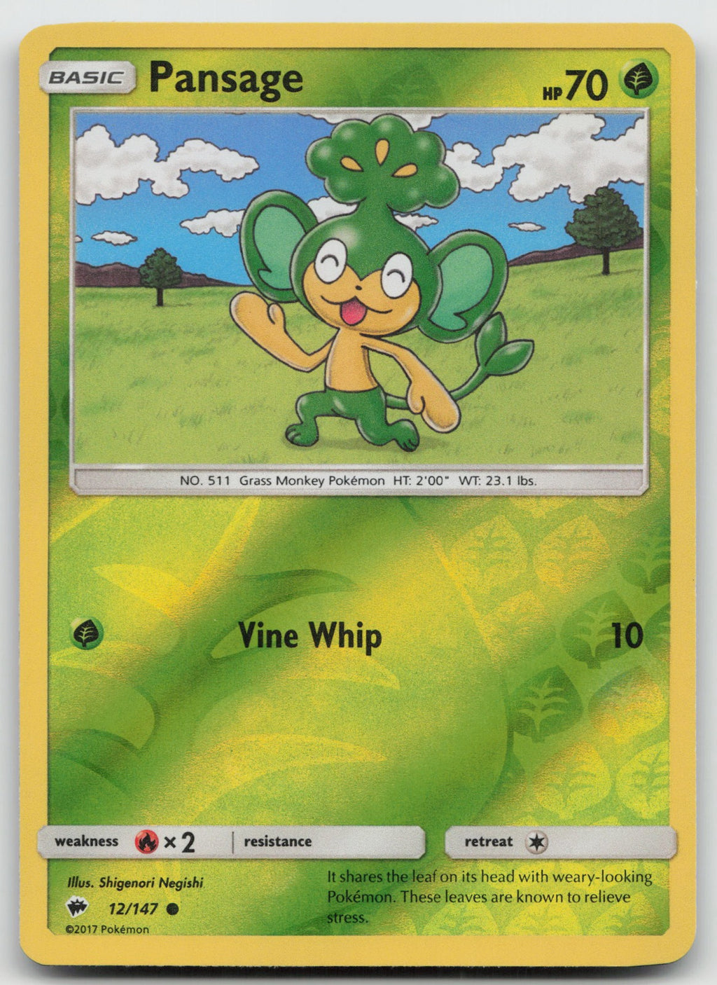 Pansage Reverse Holo Common SM - Burning Shadows 12/147 NM