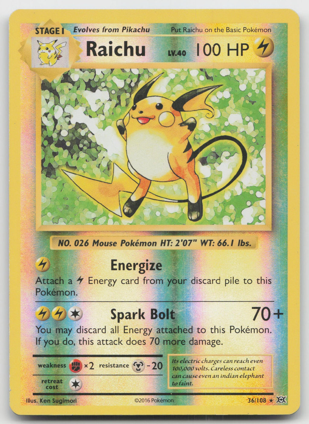 Raichu Reverse Holo Holo Rare XY - Evolutions 36/108 LP