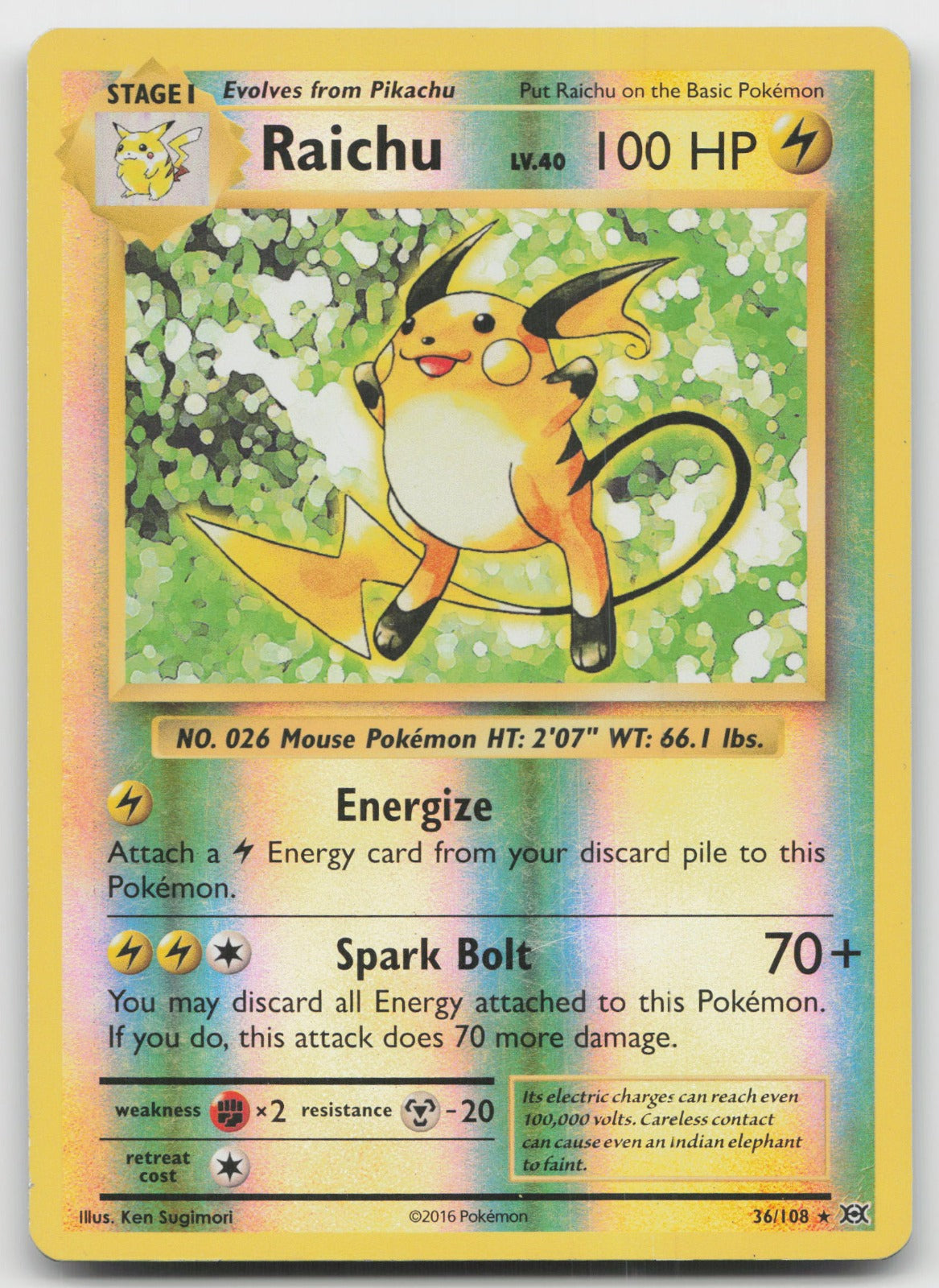 Raichu Reverse Holo Holo Rare XY - Evolutions 36/108 LP