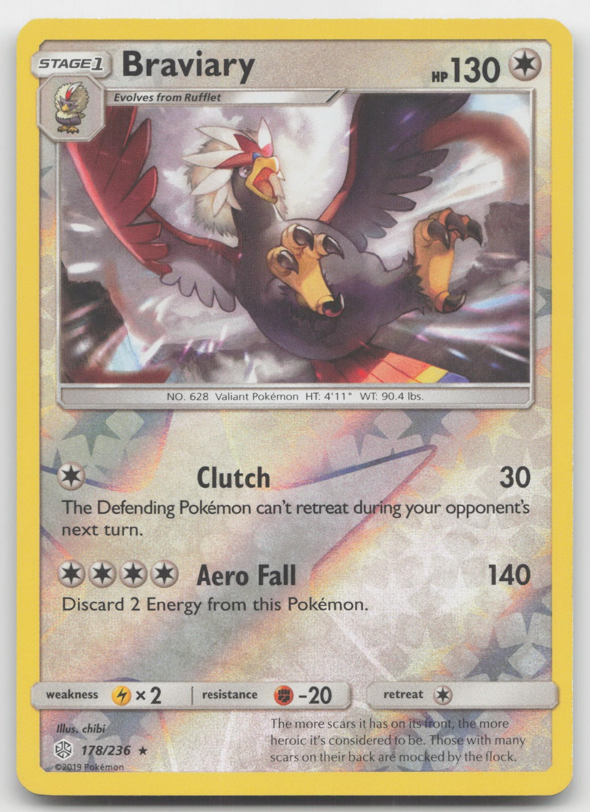 Braviary Reverse Holo Rare SM - Cosmic Eclipse 178/236 NM