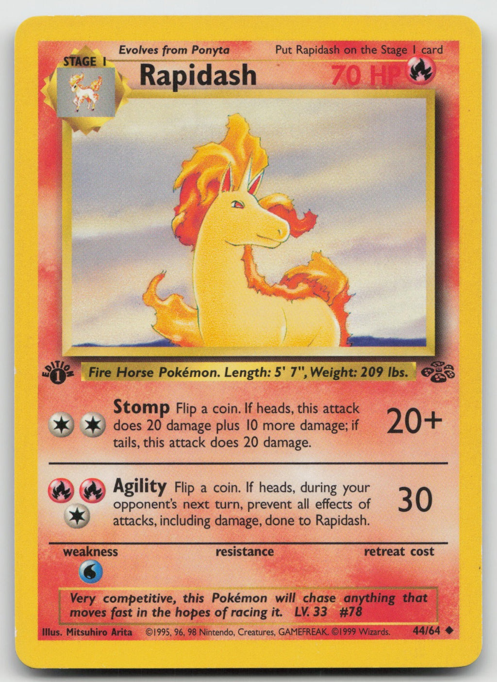Rapidash 1st Edition Uncommon Jungle 44/64 VLP