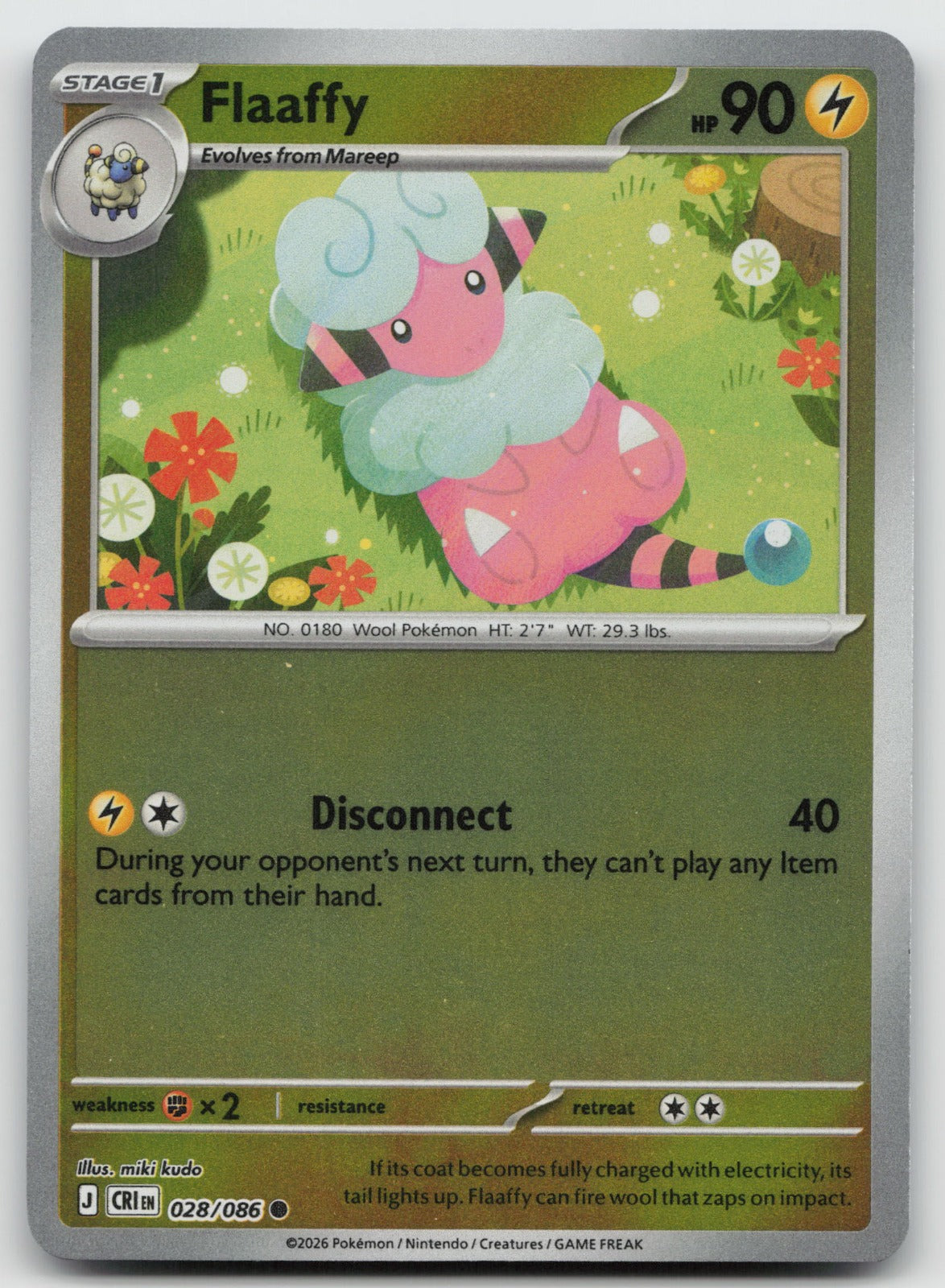 Flaaffy Common Reverse Holo ME04: Chaos Rising 028/086 NM