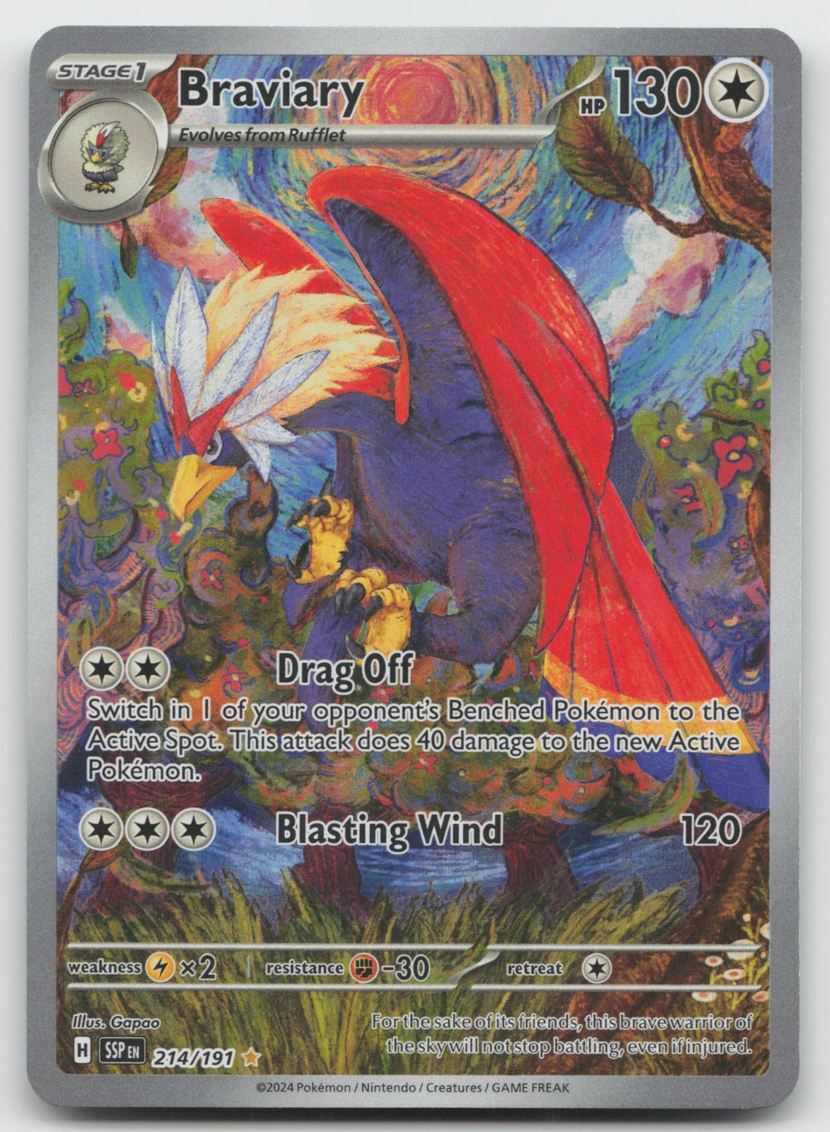 Braviary Holo Illustration Rare SV08: Surging Sparks 214/191 NM