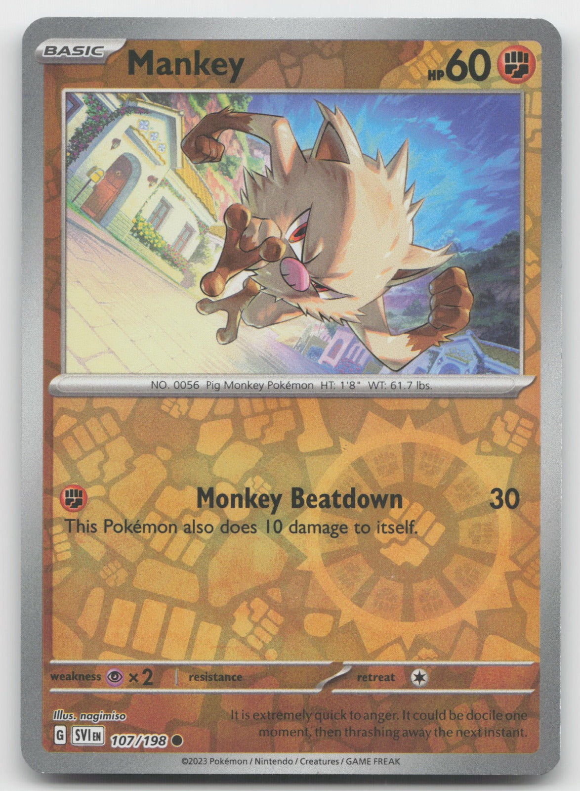 Mankey Reverse Holo Common SV01: Scarlet & Violet Base Set 107/198 NM
