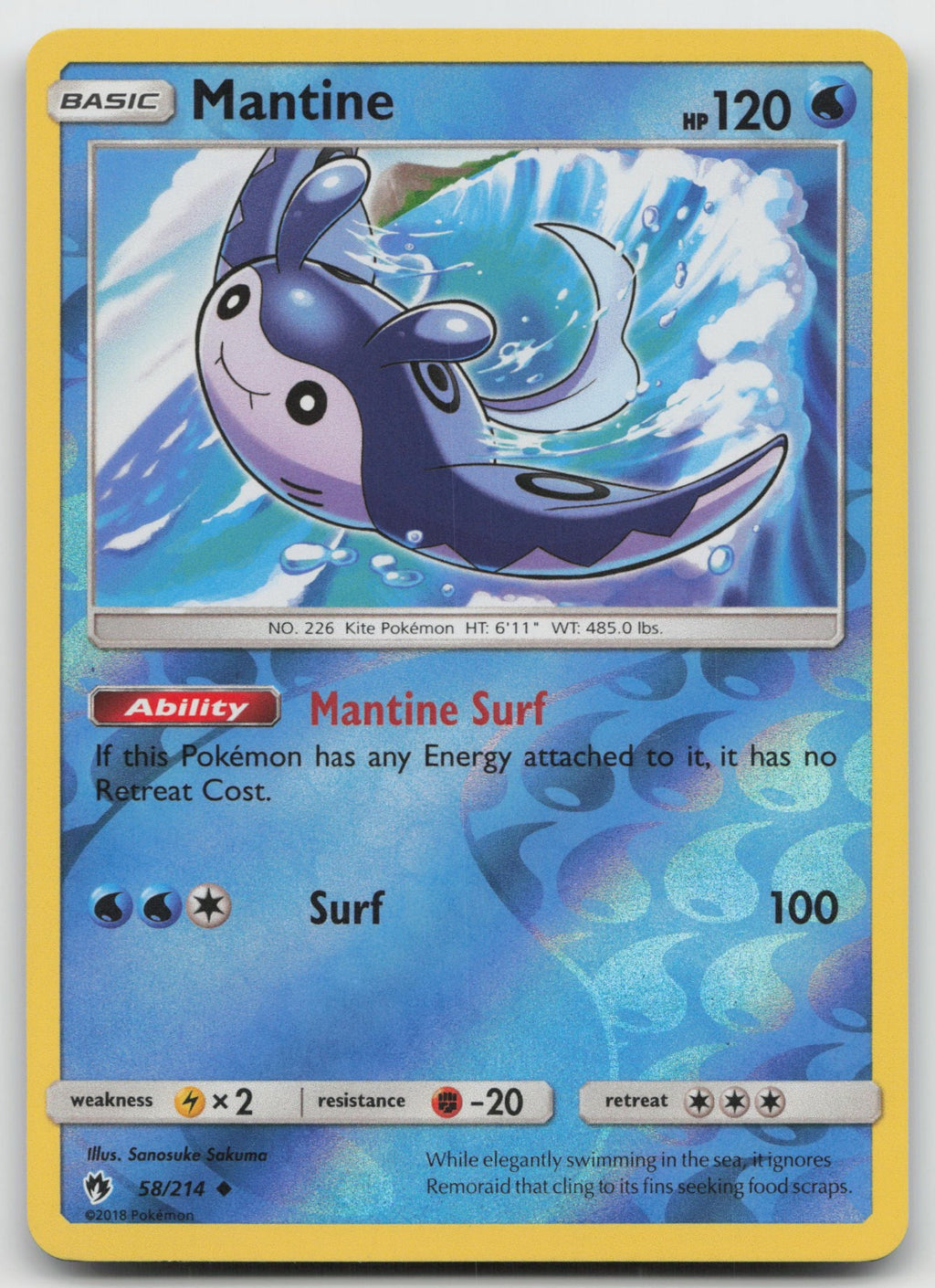 Mantine Reverse Holo Uncommon SM - Lost Thunder 58/214 NM