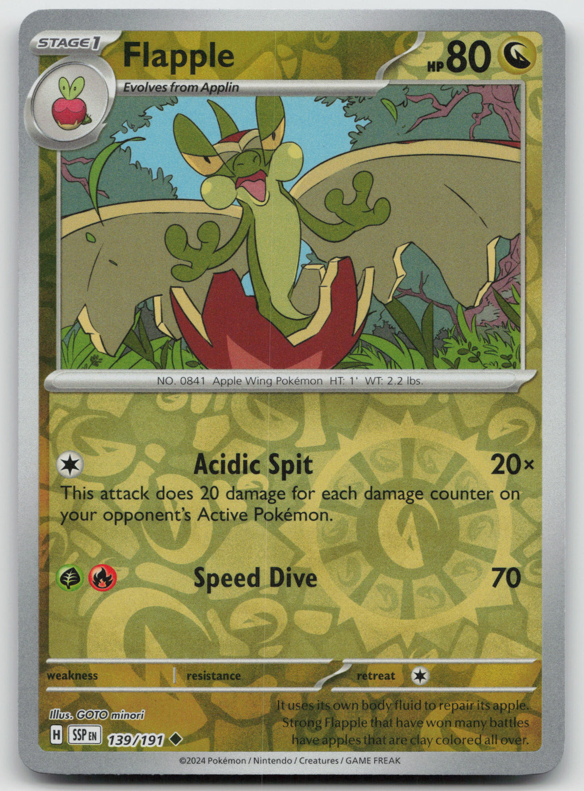 Flapple Uncommon Reverse Holo SV08: Surging Sparks 139/191 NM