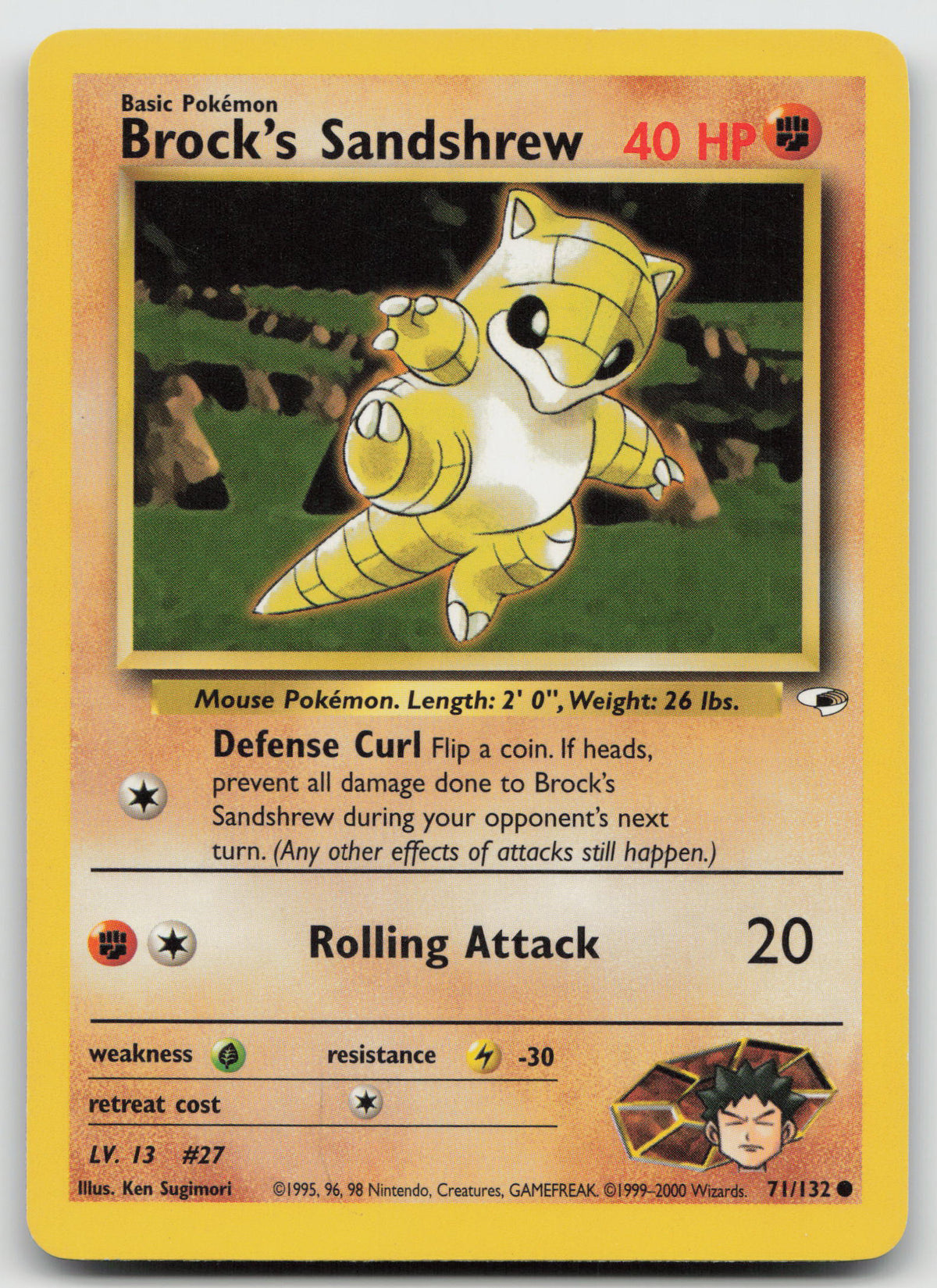 Brock's Sandshrew Common Unlimited Gym Heroes 71/132 LP