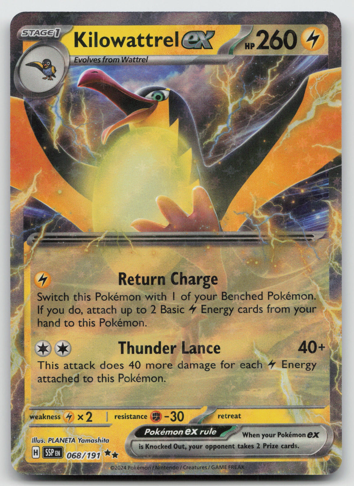 Kilowattrel ex Double Rare Holo SV08: Surging Sparks 068/191 NM