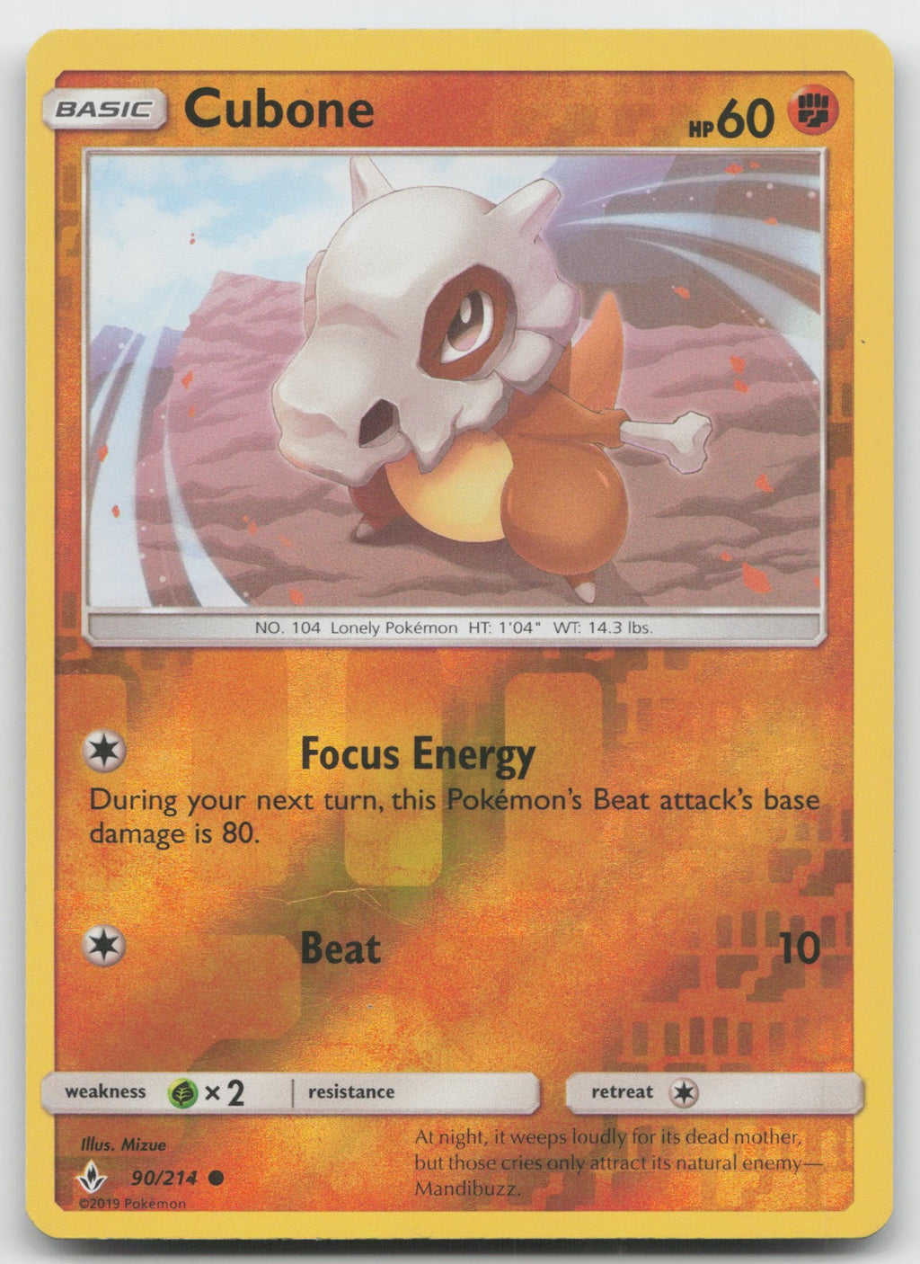 Cubone Reverse Holo Common SM - Unbroken Bonds 90/214 VLP