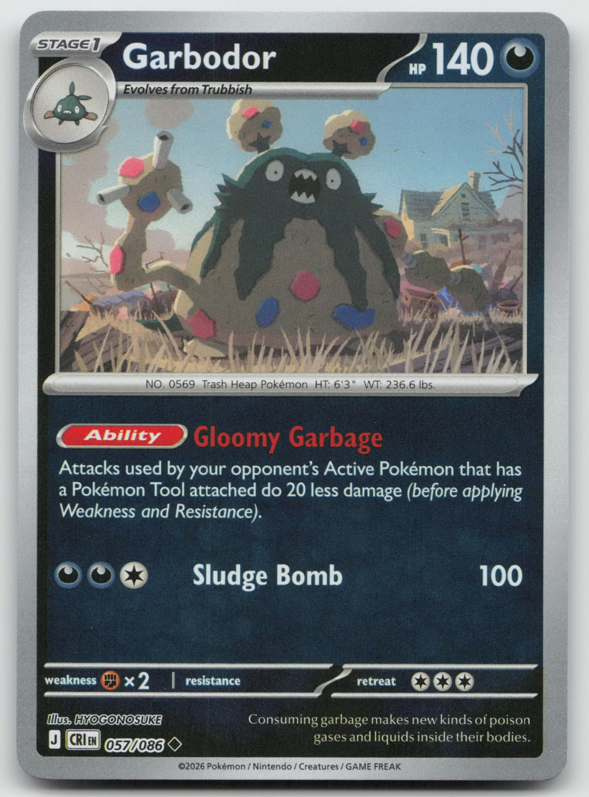Garbodor Uncommon Reverse Holo ME04: Chaos Rising 057/086 NM