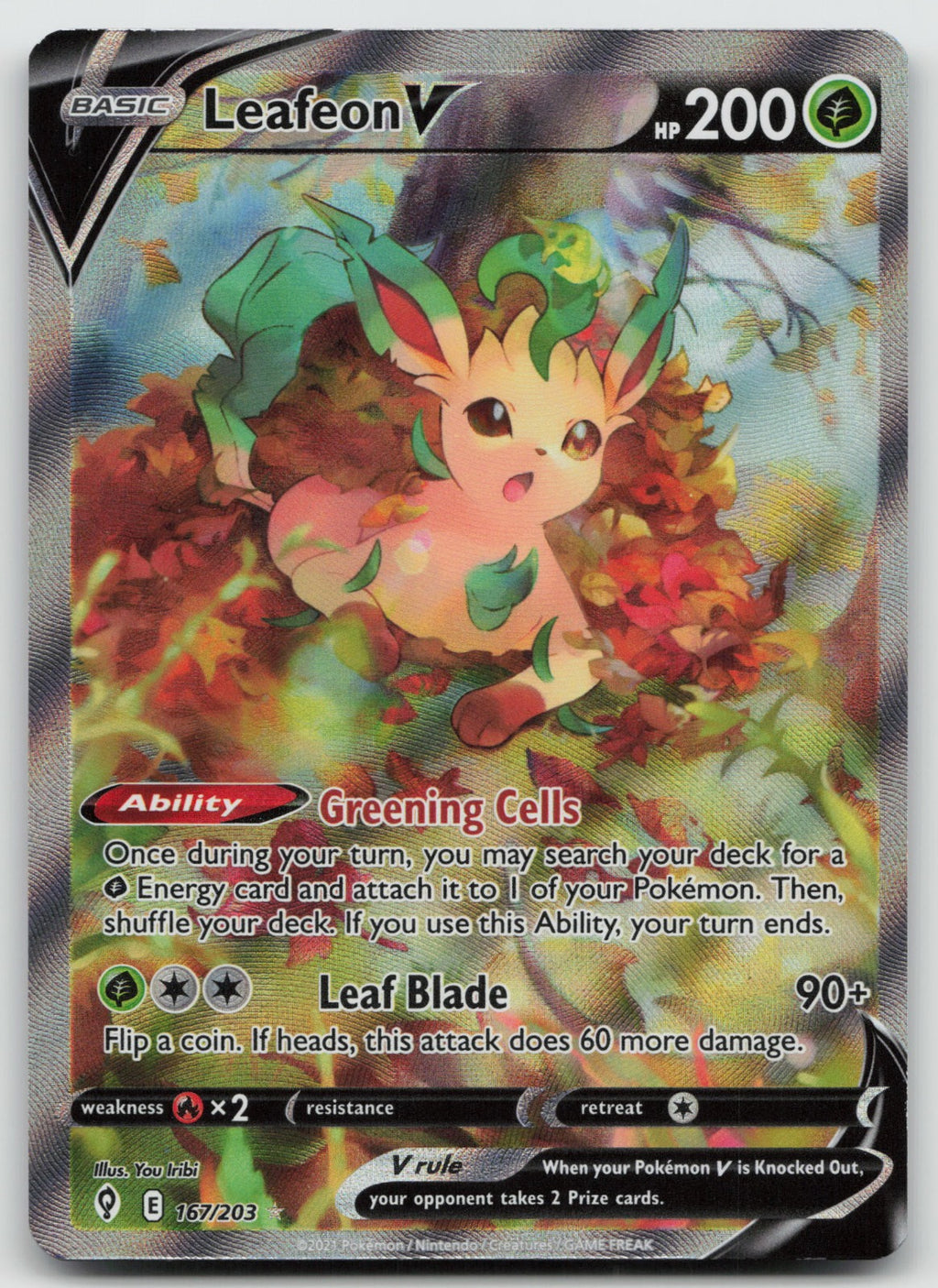 Leafeon V Alternate Full Art Ultra Rare SWSH07: Evolving Skies 167/203 NM