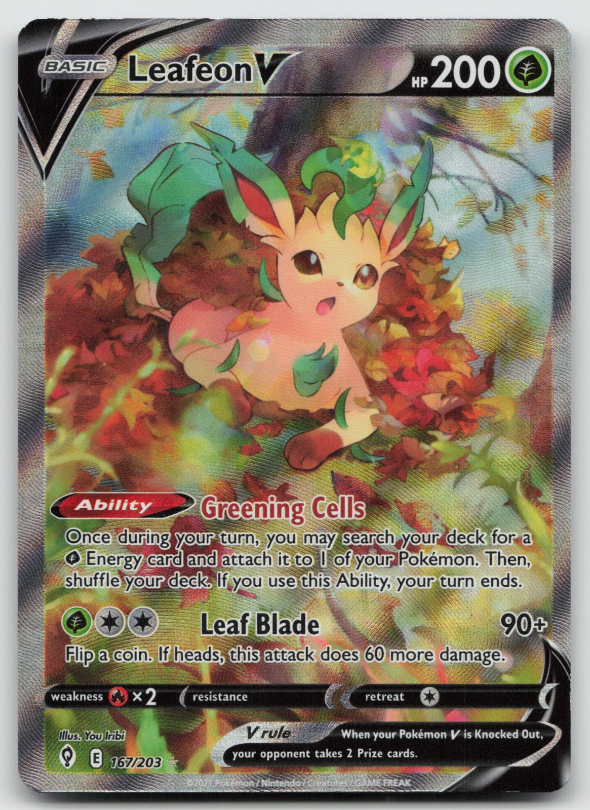 Leafeon V Alternate Full Art Ultra Rare SWSH07: Evolving Skies 167/203 NM