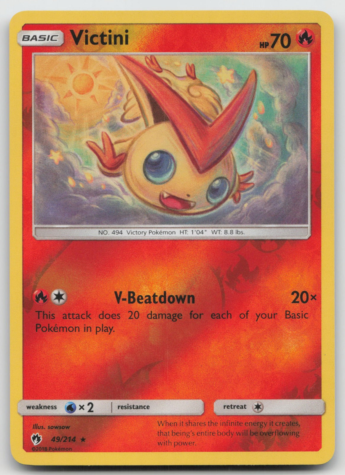 Victini Reverse Holo Rare SM - Lost Thunder 49/214 NM