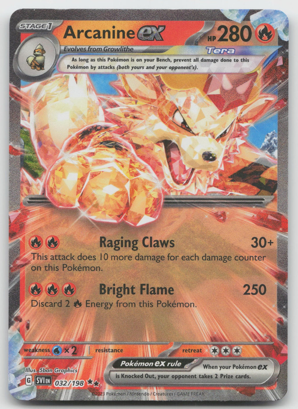 Arcanine ex Holo Double Rare SV01: Scarlet & Violet Base Set 032/198 NM