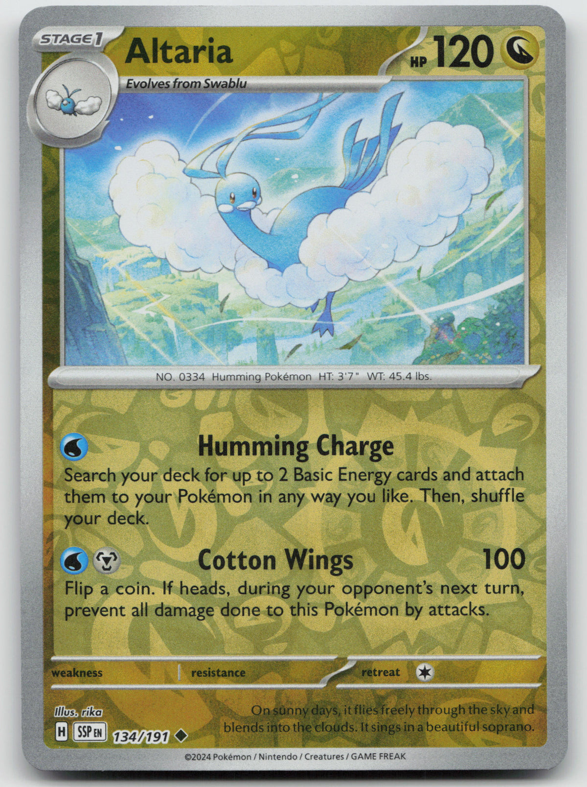 Altaria Uncommon Reverse Holo SV08: Surging Sparks 134/191 NM