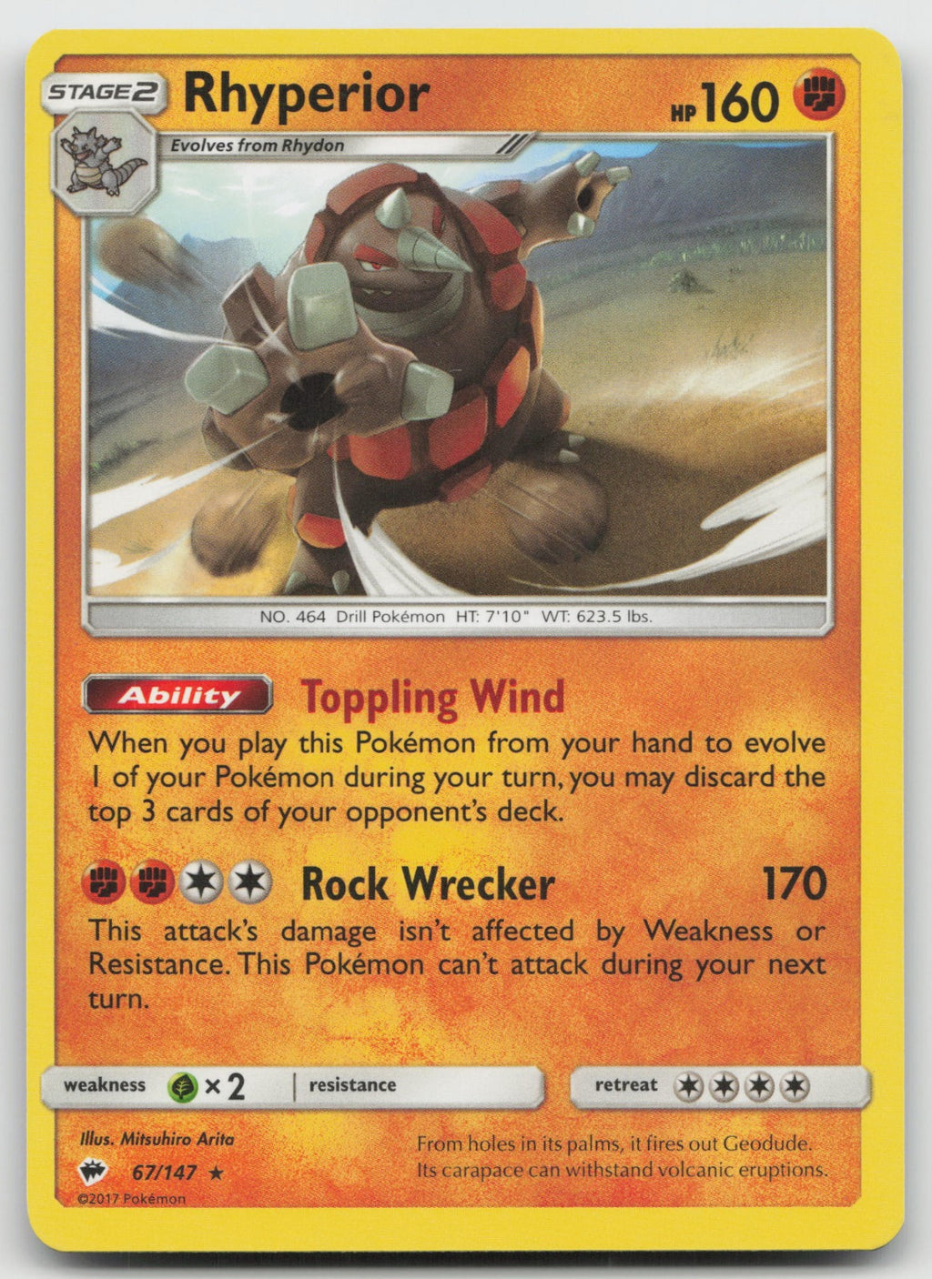 Rhyperior (SM Burning Shadows) Non Holo Rare Deck Exclusives 067/147 NM
