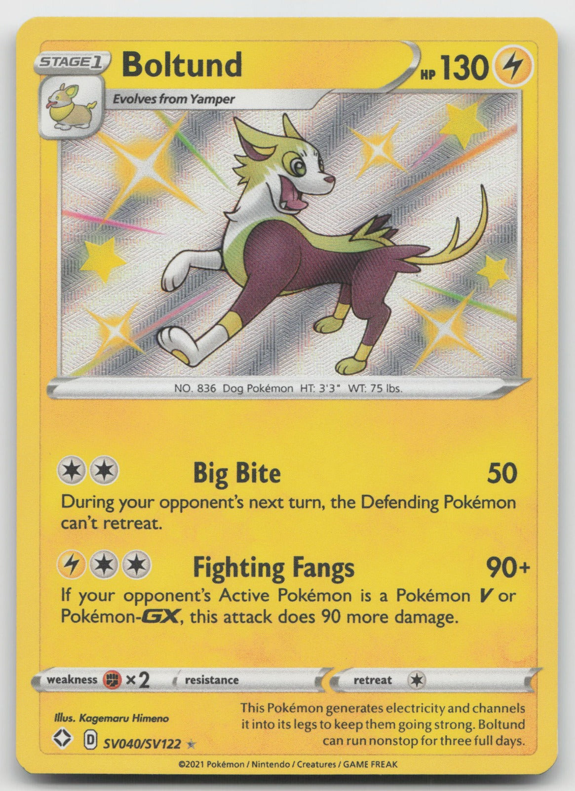 Boltund Shiny Holo Rare Holo Shining Fates: Shiny Vault SV040/SV122 NM