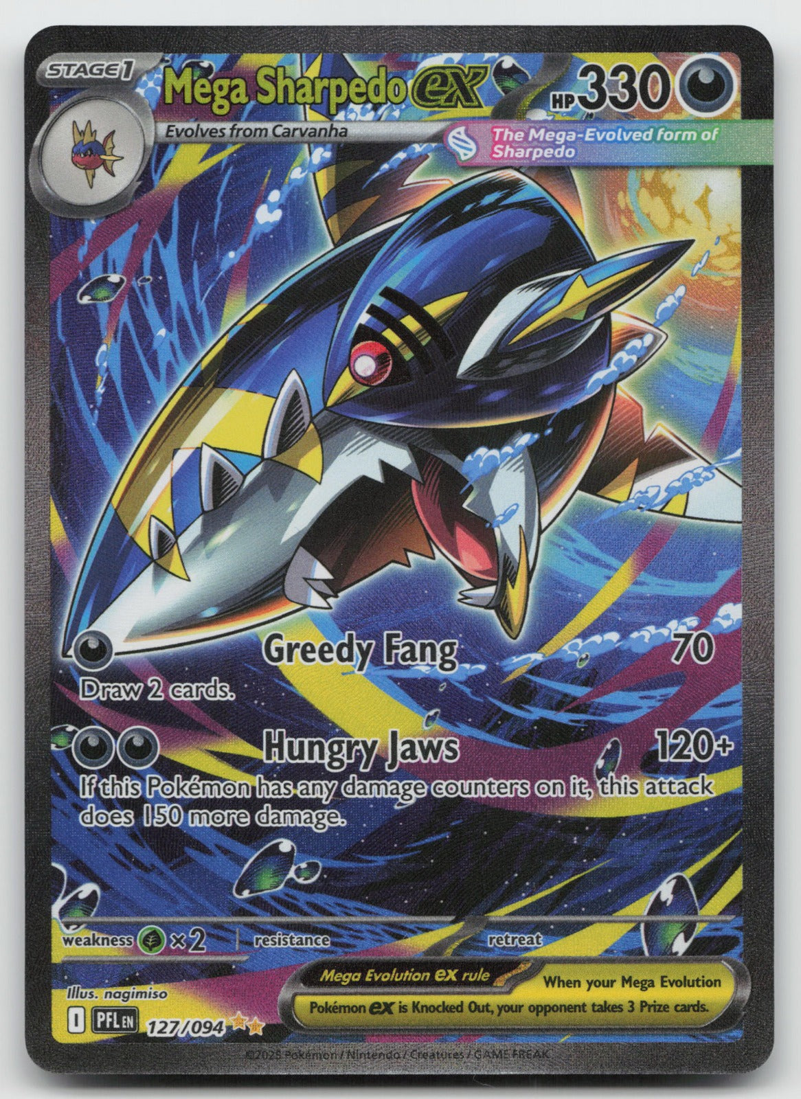 Mega Sharpedo ex Holo Special Illustration Rare Phantasmal Flames 127/094 NM