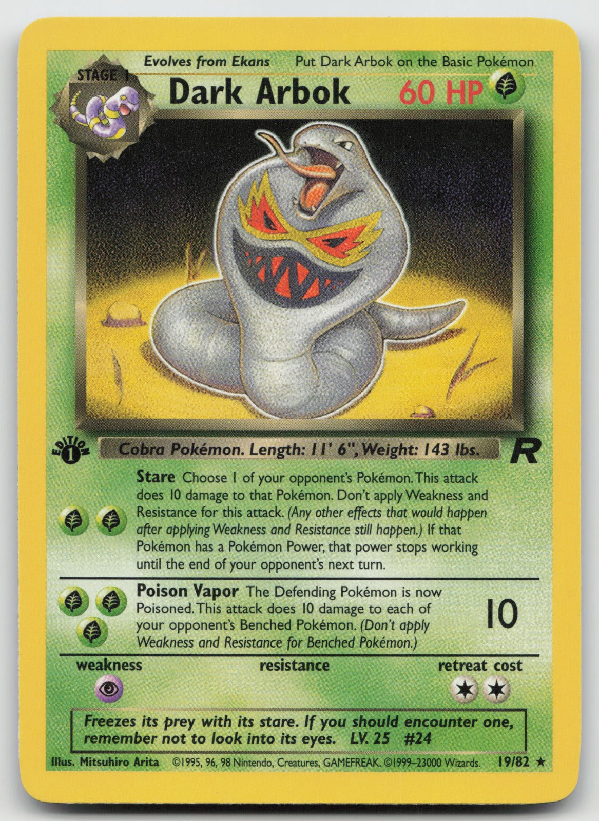 Dark Arbok Rare 1st Edition Team Rocket 19/82 NM