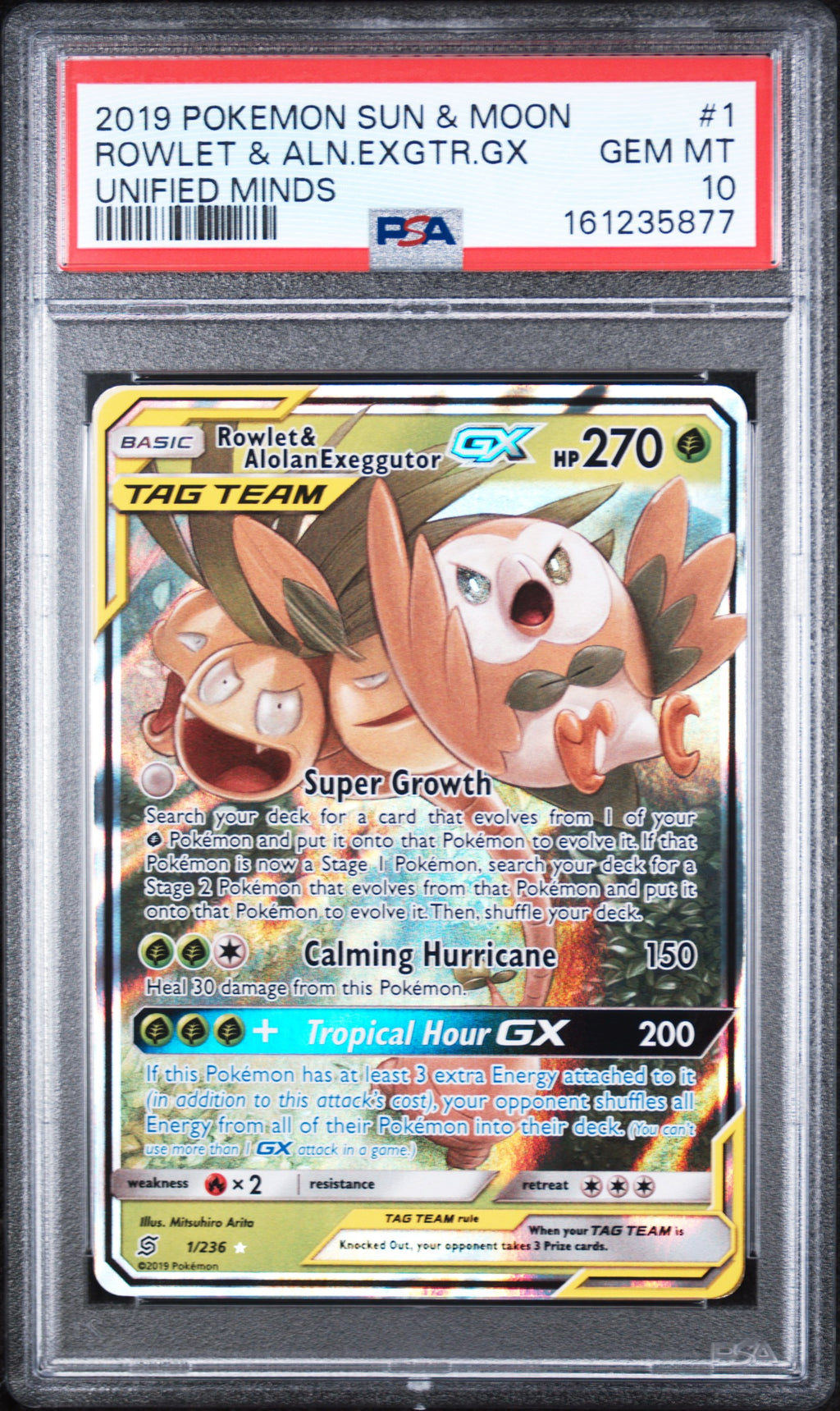Rowlet & Alolan Exeggutor GX Pokemon Sun & Moon Unified Minds 1/236 PSA 10