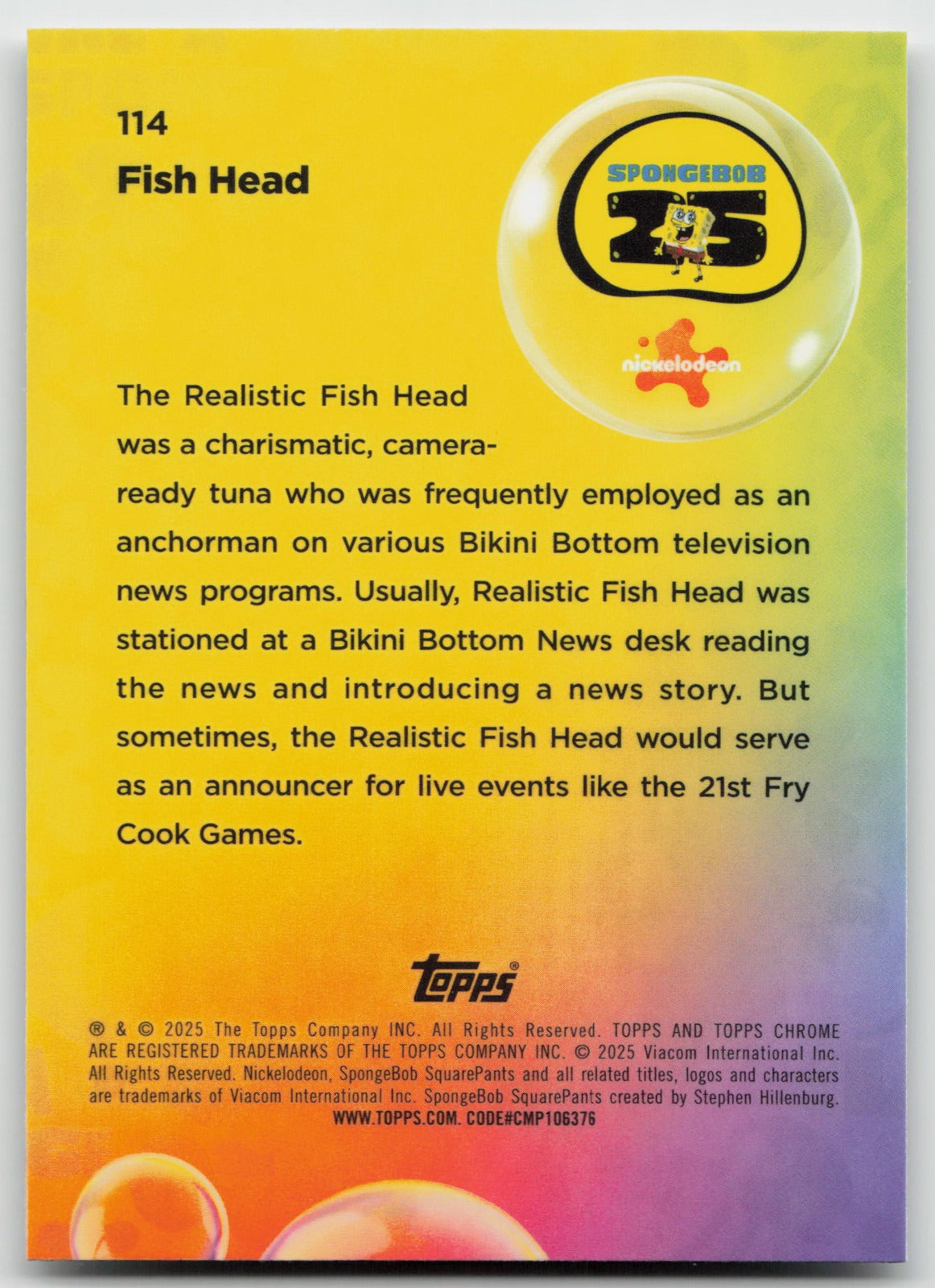 Fish Head Base Topps Chrome SpongeBob SquarePants 25th Anniversary 114 NM