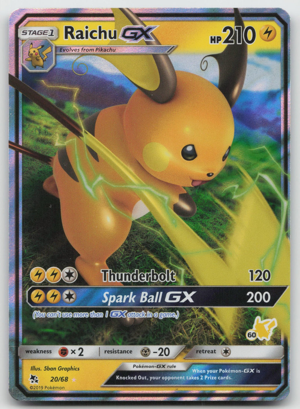 Raichu GX Holo Ultra Rare Hidden Fates 20/68 NM