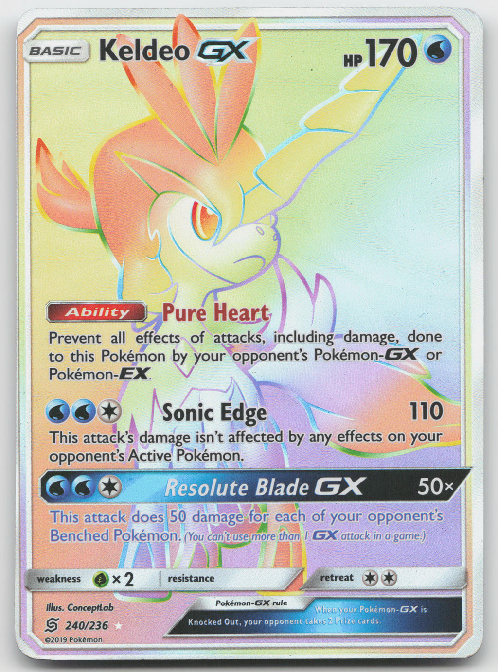Keldeo GX (Secret) Secret Rare Holo SM - Unified Minds 240/236 NM