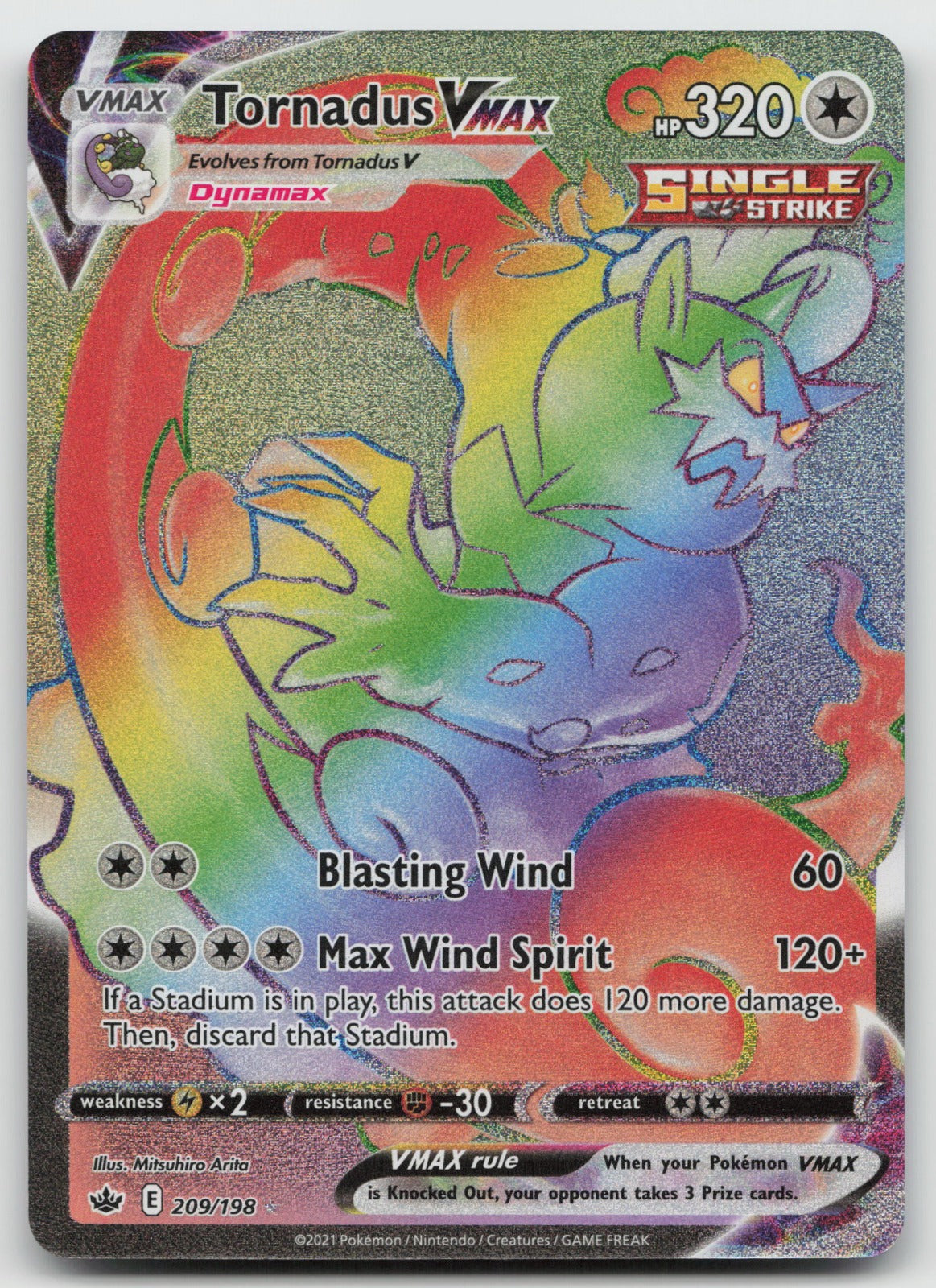 Tornadus VMAX (Secret) Rainbow Rare Holo SWSH06: Chilling Reign 209/198 NM