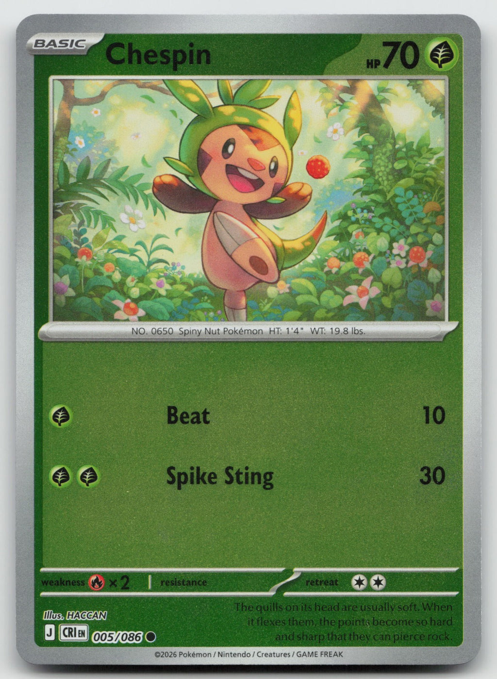 Chespin Common Reverse Holo ME04: Chaos Rising 005/086 NM