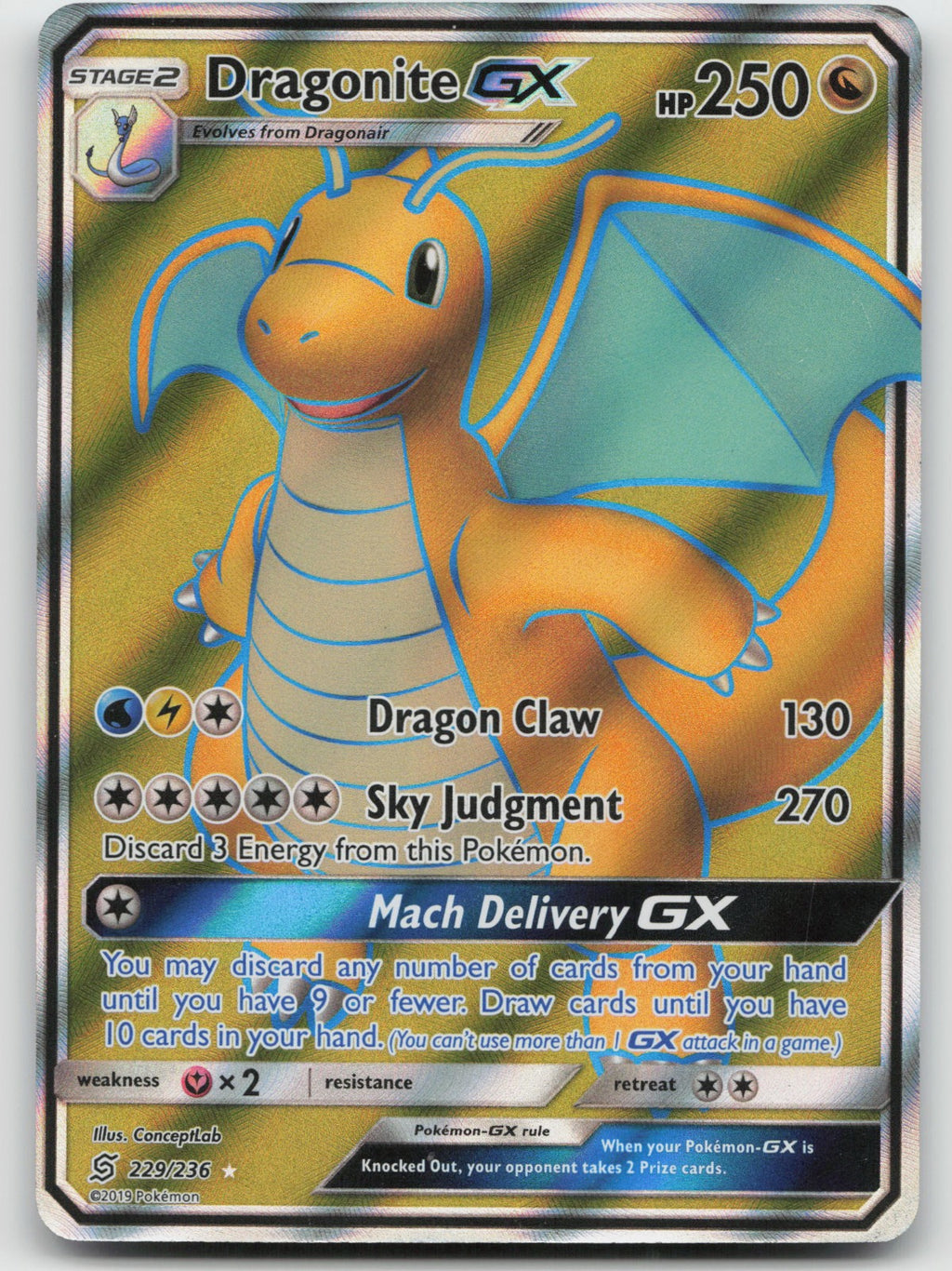 Dragonite GX (Full Art) Ultra Rare Holo SM - Unified Minds 229/236 MP