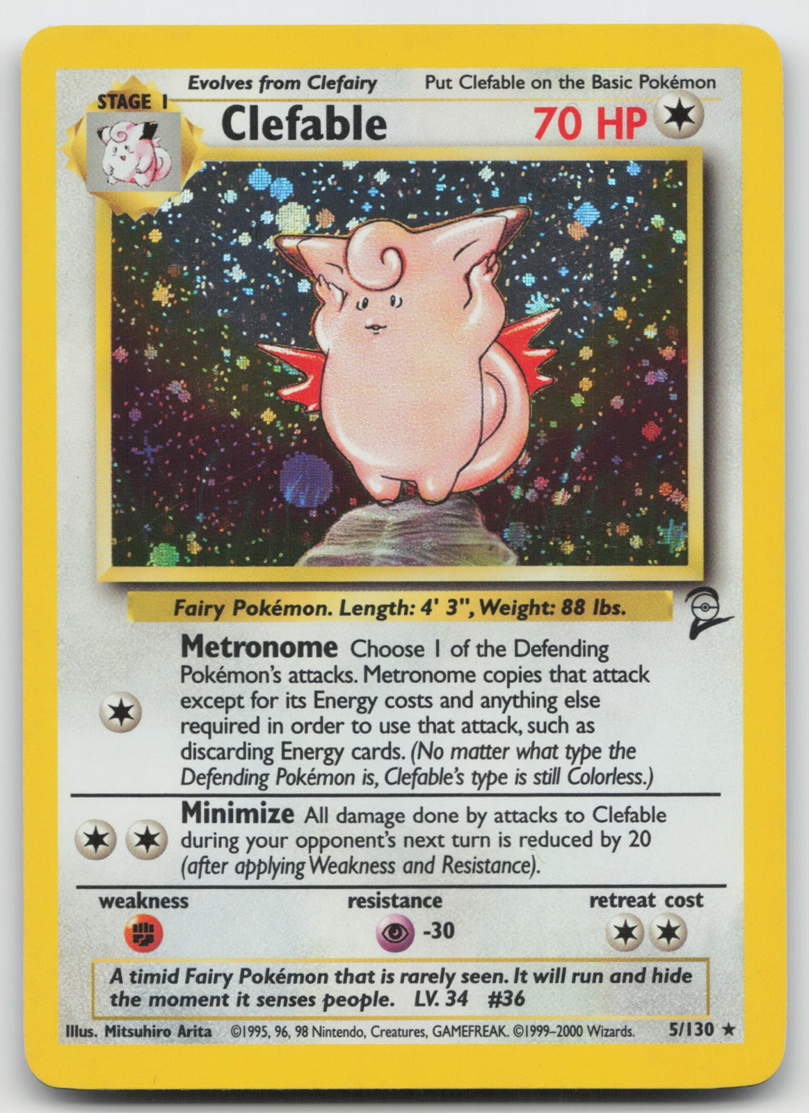 Clefable Holo Rare Base Set 2 5/130 NM