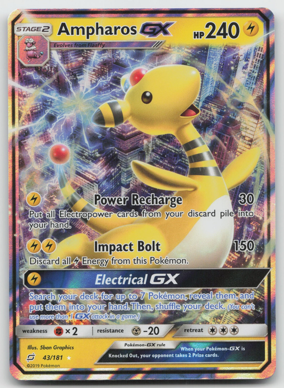 Ampharos GX Holo Ultra Rare SM - Team Up 43/181 NM