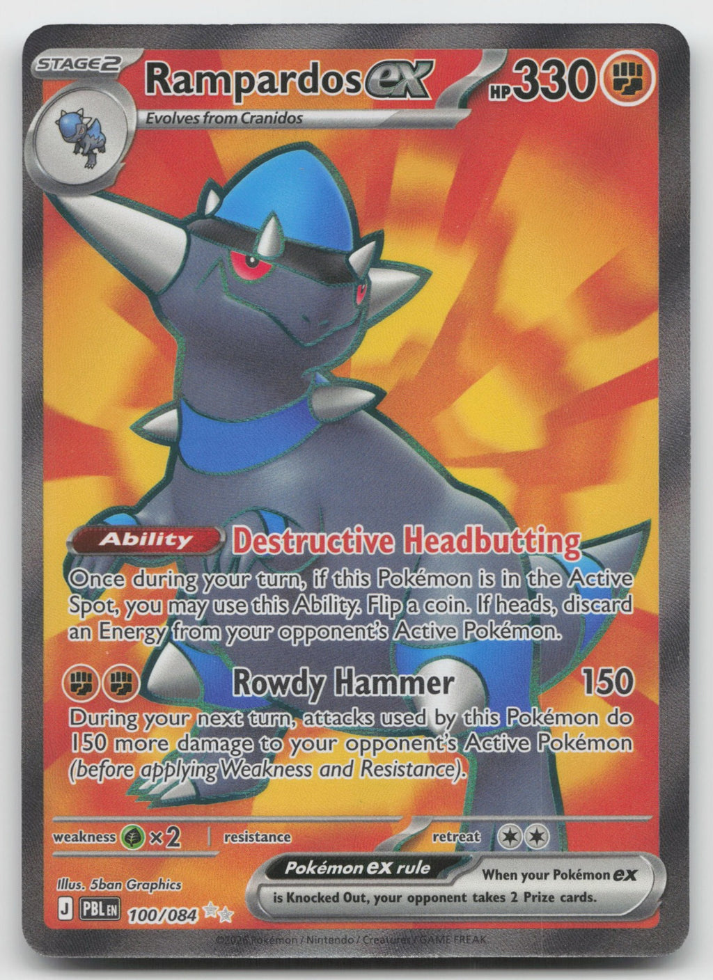 Rampardos ex Holo Ultra Rare ME05: Pitch Black 100/084 NM